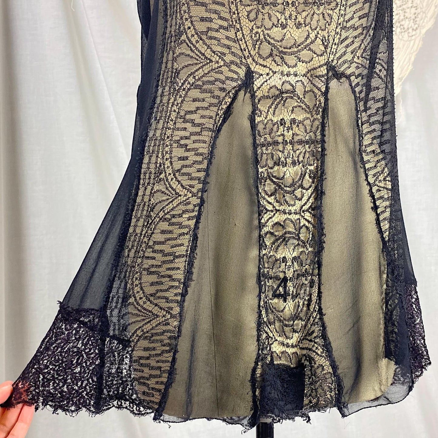 Vintage 1920's Step - in Teddy Chemise | Sheer Black Silk Chiffon with Intricate Chantilly Lace Panel | Size S, M - Daggers & Dames
