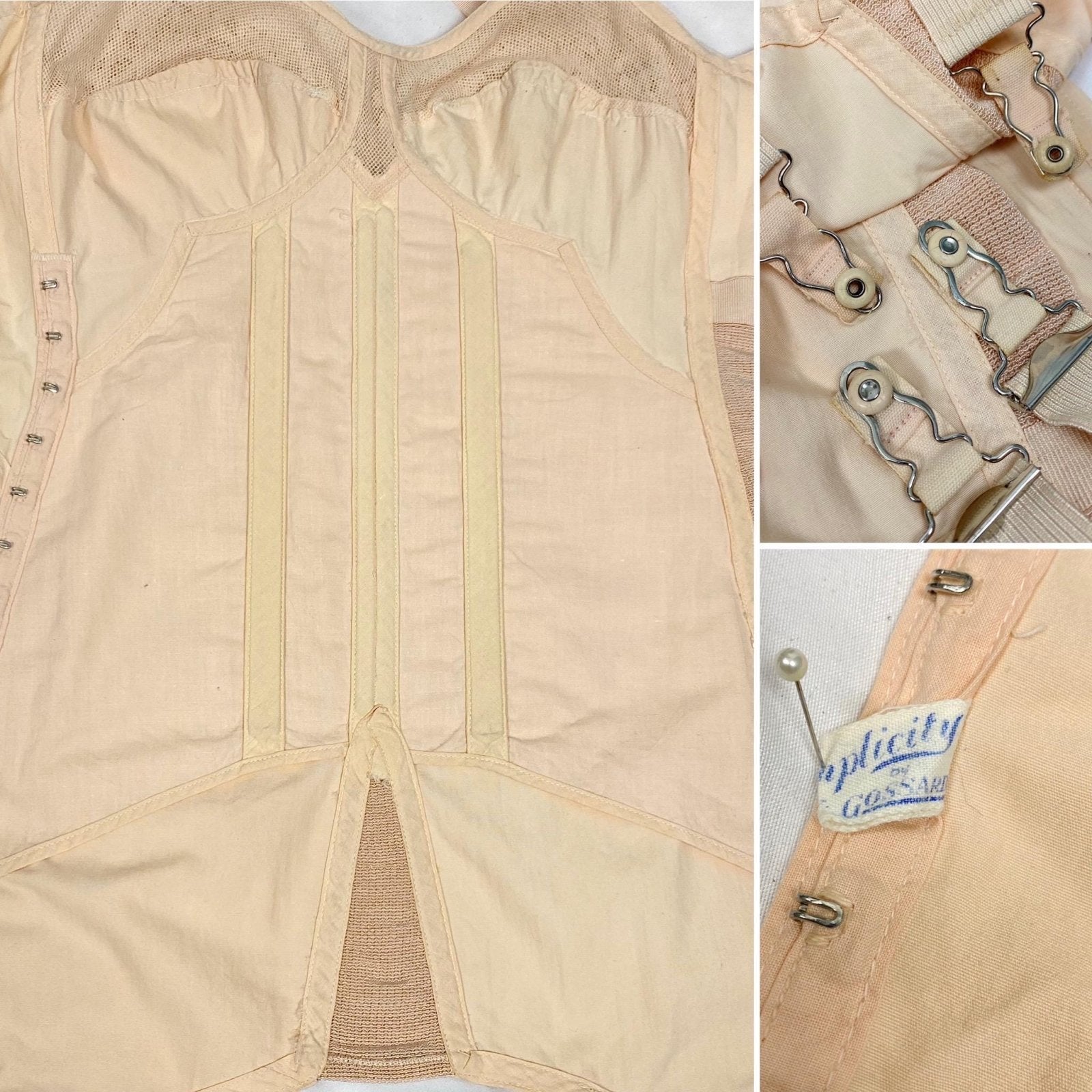 Vintage 1930's - 1940's All in One Girdle | Pale Apricot Cotton with Elastic Panels & Garters | Size 34 B, M | By Gossard - Daggers & Dames