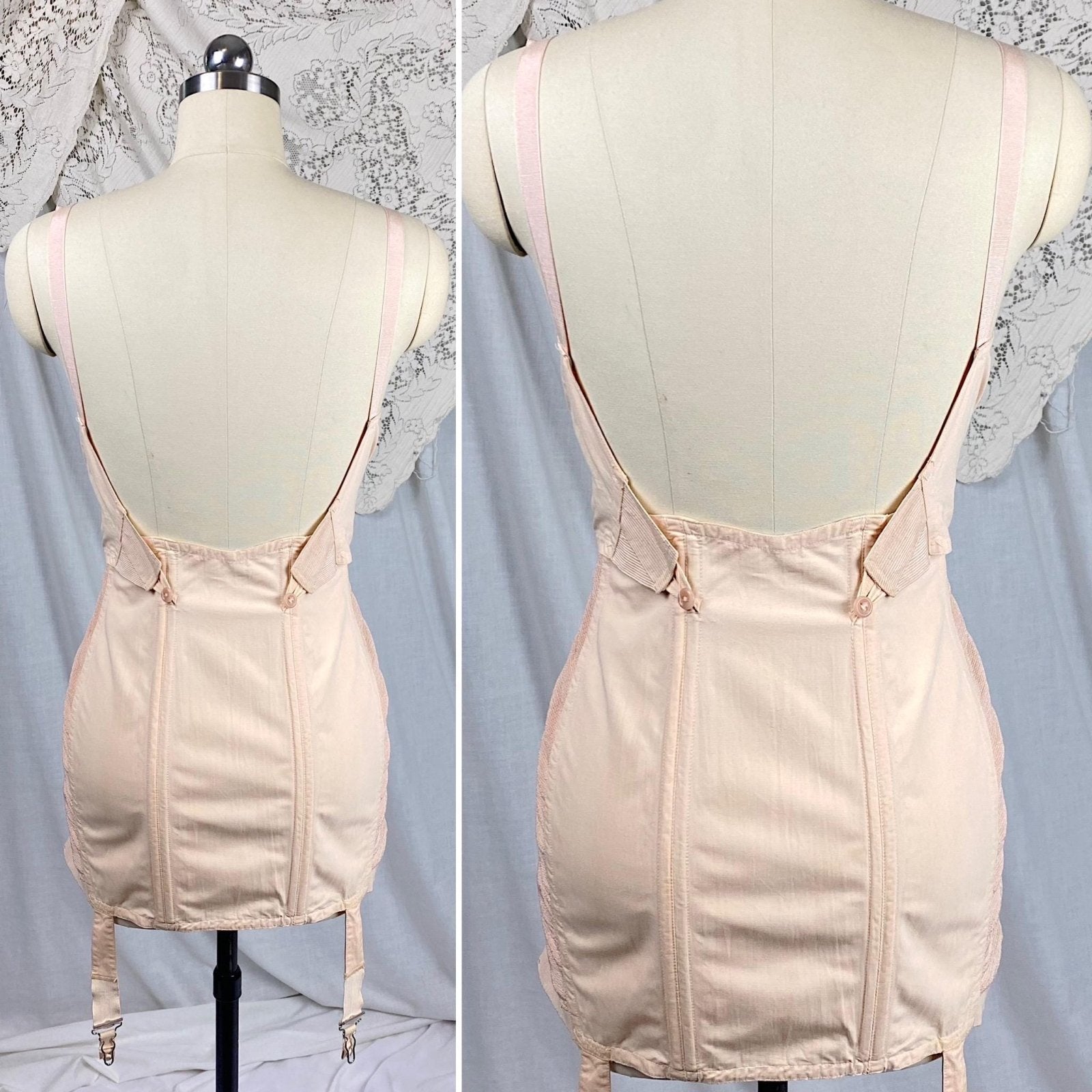 Vintage 1930's - 1940's All in One Girdle | Pale Apricot Cotton with Elastic Panels & Garters | Size 34 B, M | By Gossard - Daggers & Dames