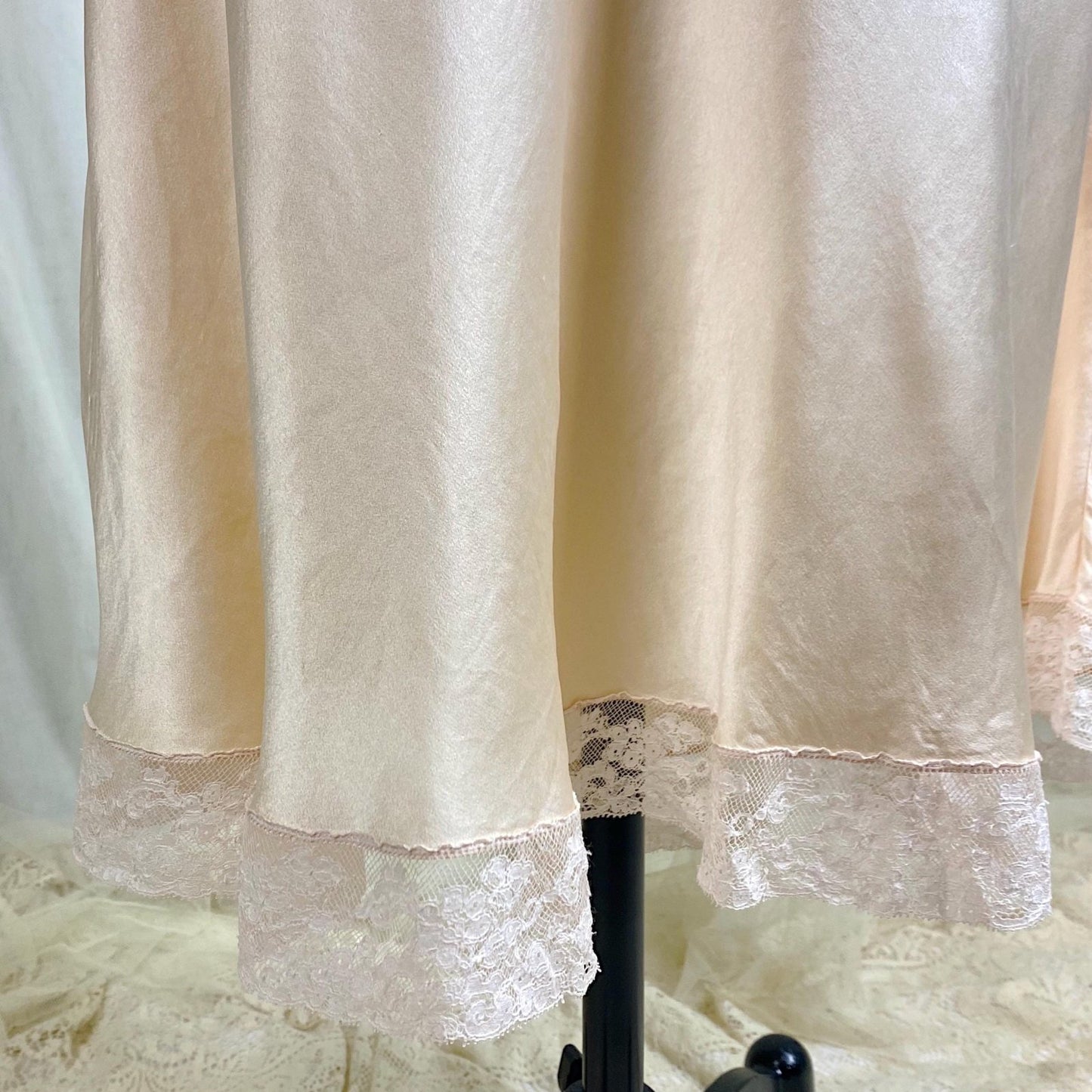Vintage 1930's - 1940's Slip - Pale Taupe Silk Satin with Ivory French Lace - Size M, L - By Fischer Heavenly Lingerie - Daggers & Dames