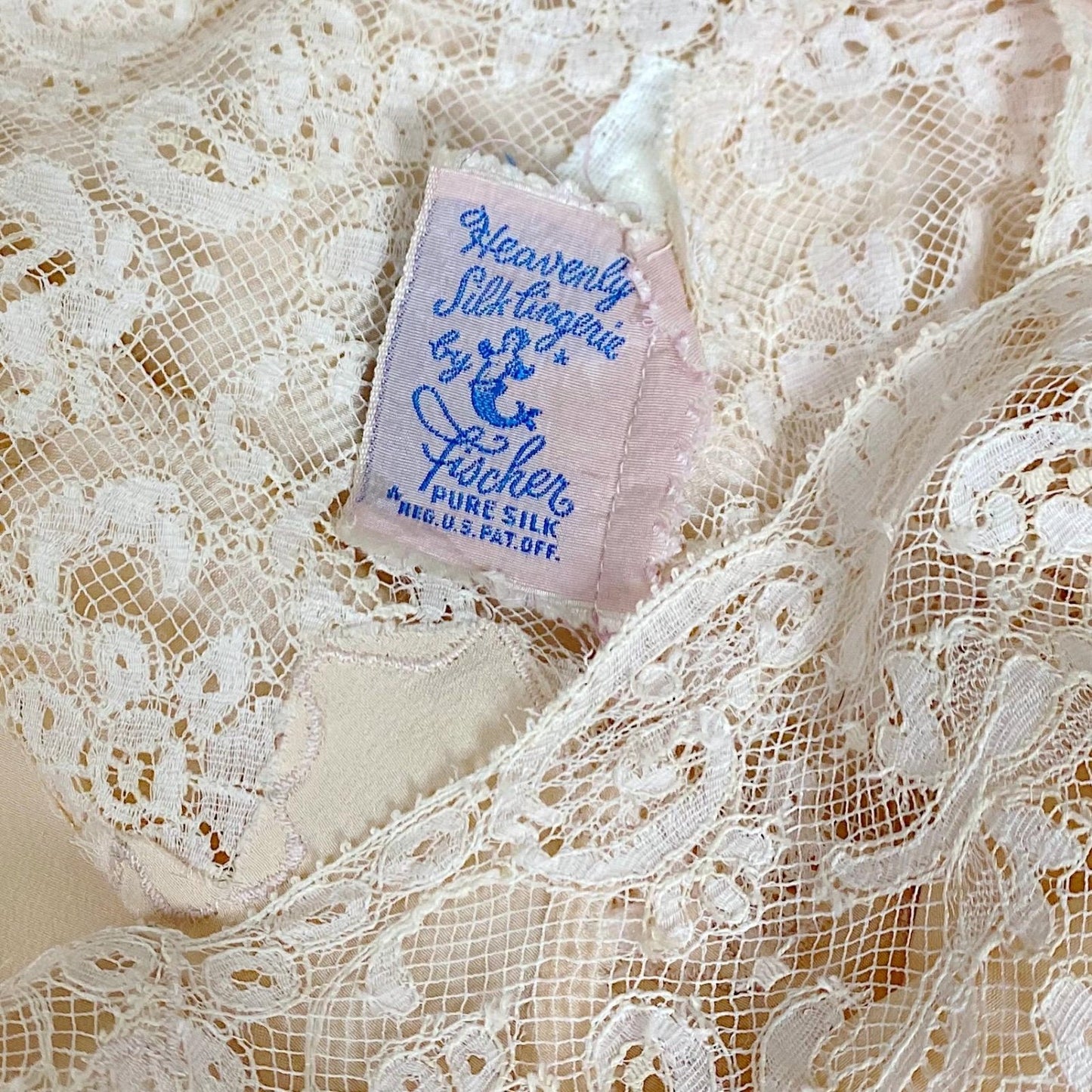 Vintage 1930's - 1940's Slip - Pale Taupe Silk Satin with Ivory French Lace - Size M, L - By Fischer Heavenly Lingerie - Daggers & Dames