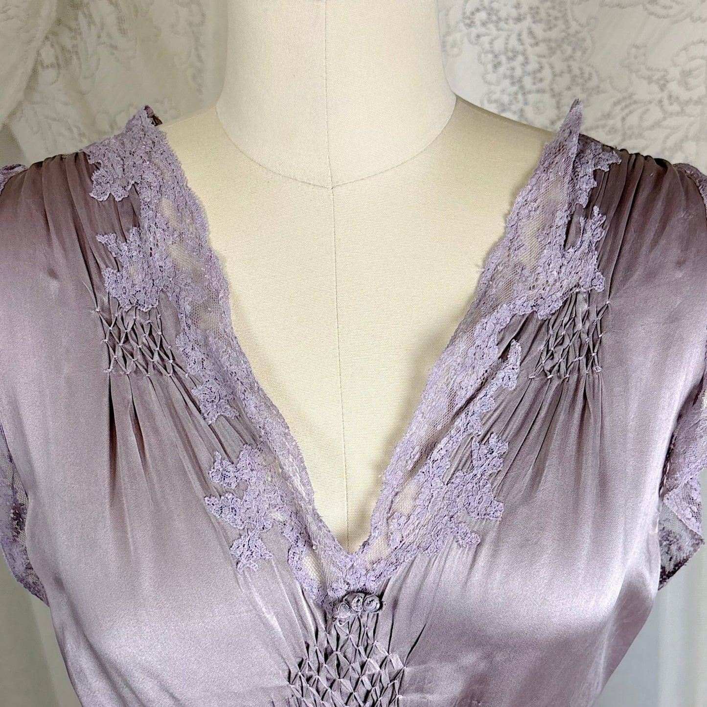 Vintage 1930's Gunmetal Gray Silk Nightgown with Diamond Shirring - Size S, M - Daggers & Dames