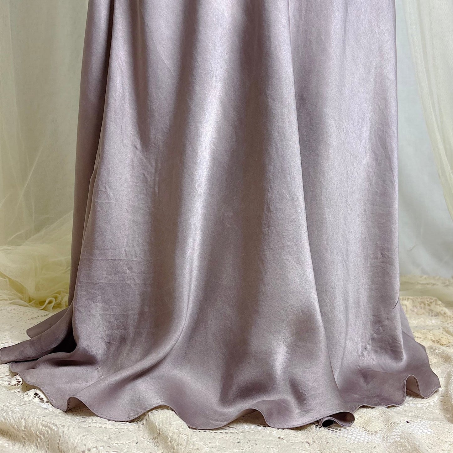Vintage 1930's Gunmetal Gray Silk Nightgown with Diamond Shirring - Size S, M - Daggers & Dames