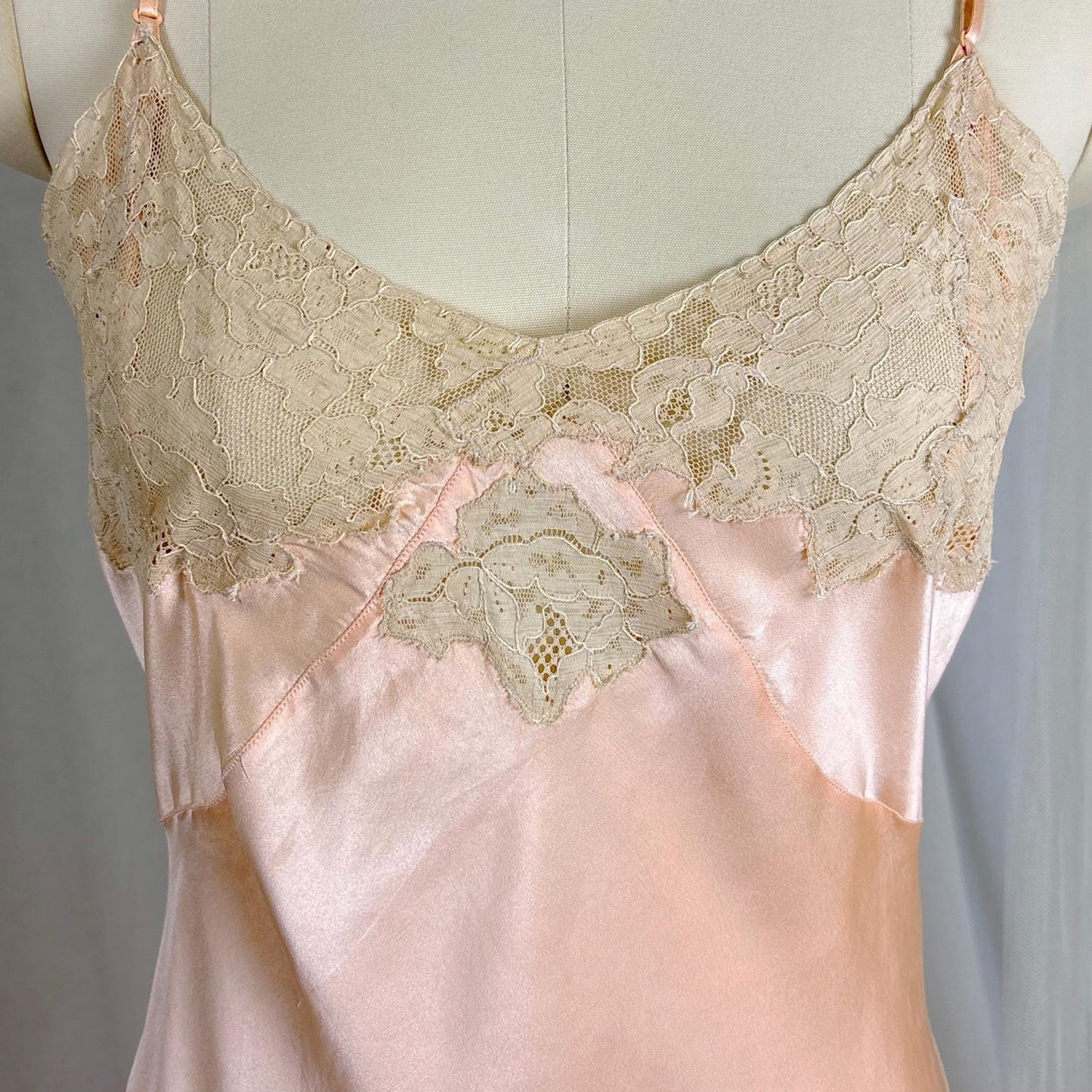 Vintage 1930's Maxi Slip - Rich Apricot Silk Satin with Warm Ecru Cotton Lace - Size M - By Barbizon - Daggers & Dames