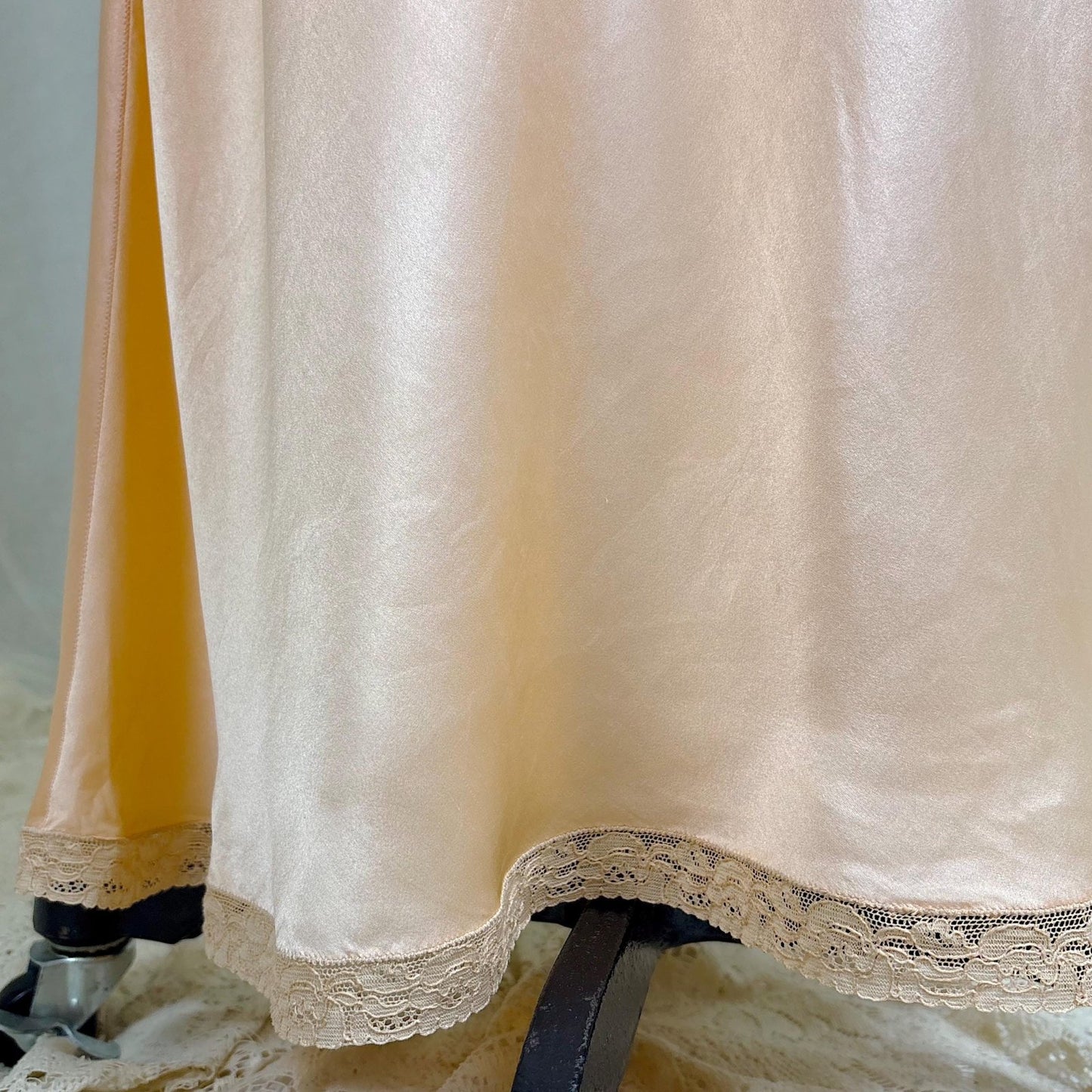 Vintage 1930's Maxi Slip - Rich Apricot Silk Satin with Warm Ecru Cotton Lace - Size M - By Barbizon - Daggers & Dames
