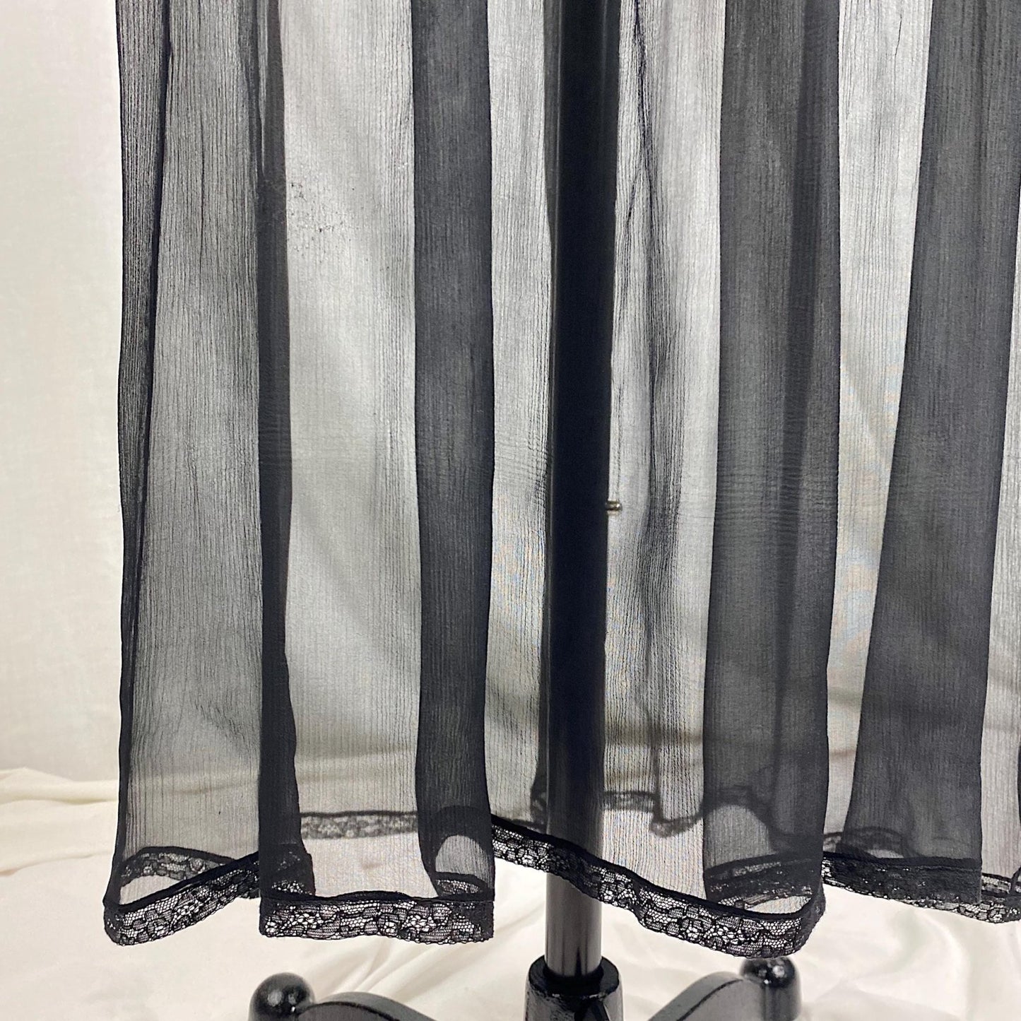 Vintage 1930's Nightgown | Sheer Black Silk Gauze with Intricate Cotton Floral Lace | Size XS - Daggers & Dames