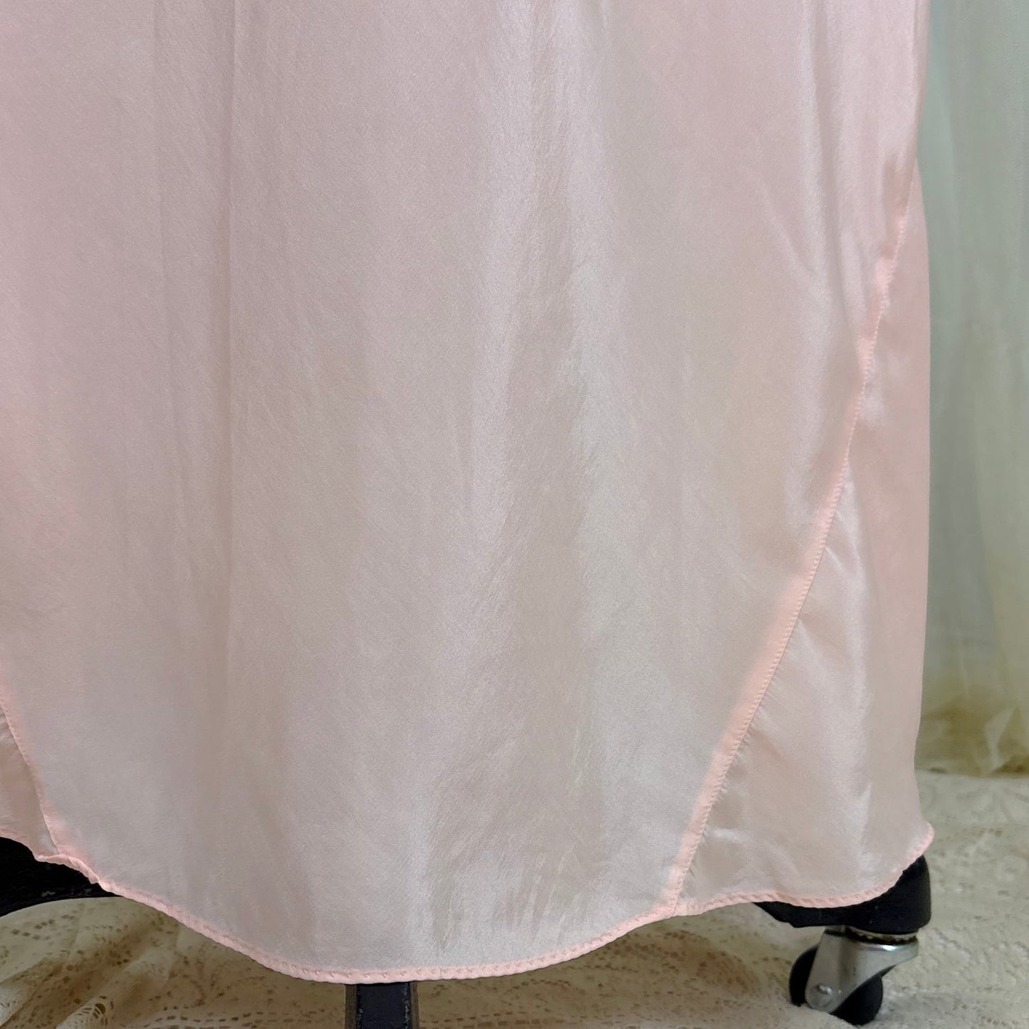 Vintage 1930's Pale Rose Pink Silk Nightgown with Embroidered Cotton Tulle - Size S, M - Daggers & Dames