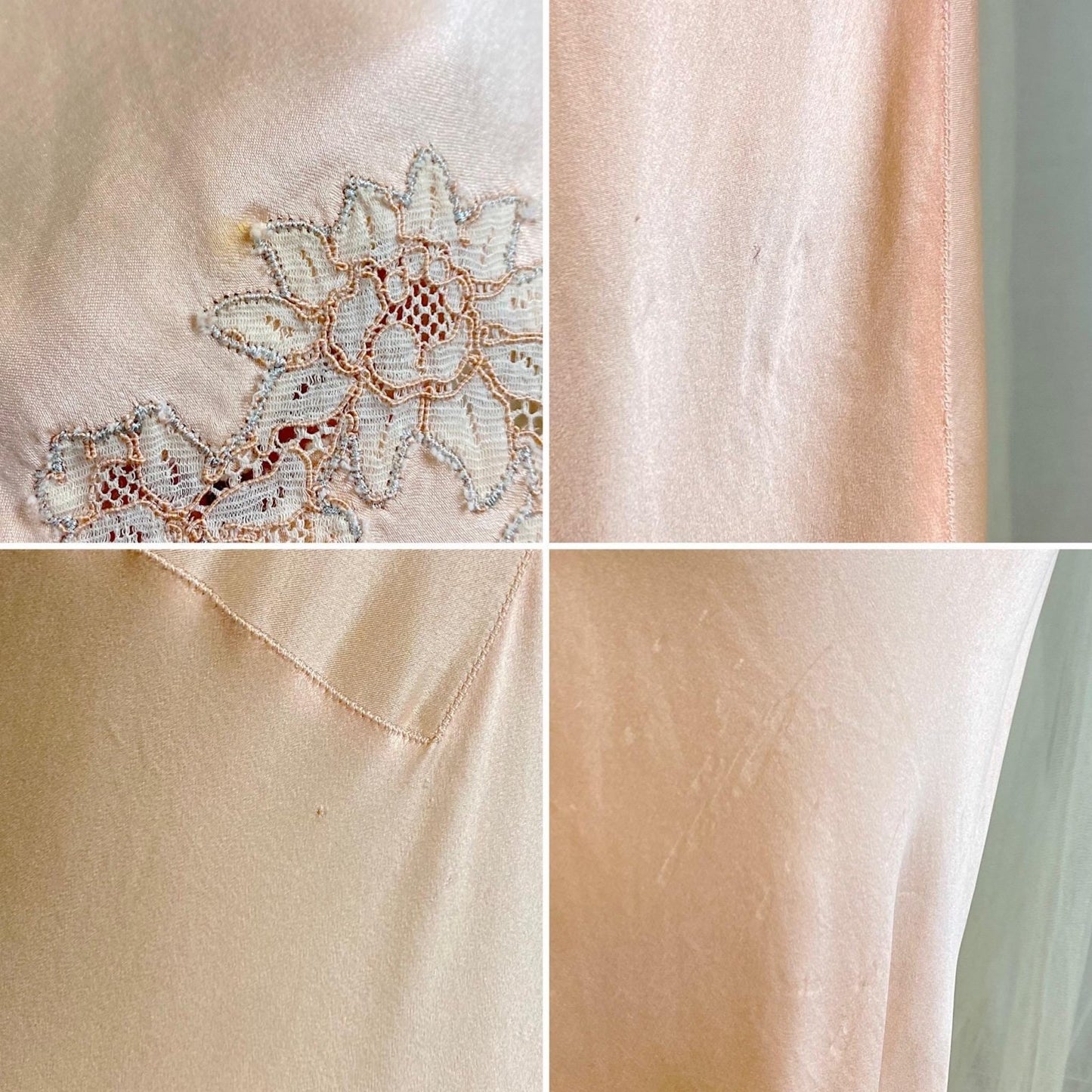 Vintage 1930's Slip - Rose Gold Pink Silk Satin with Floral Alençon Lace - Size M, LG - By Stylfit - Daggers & Dames