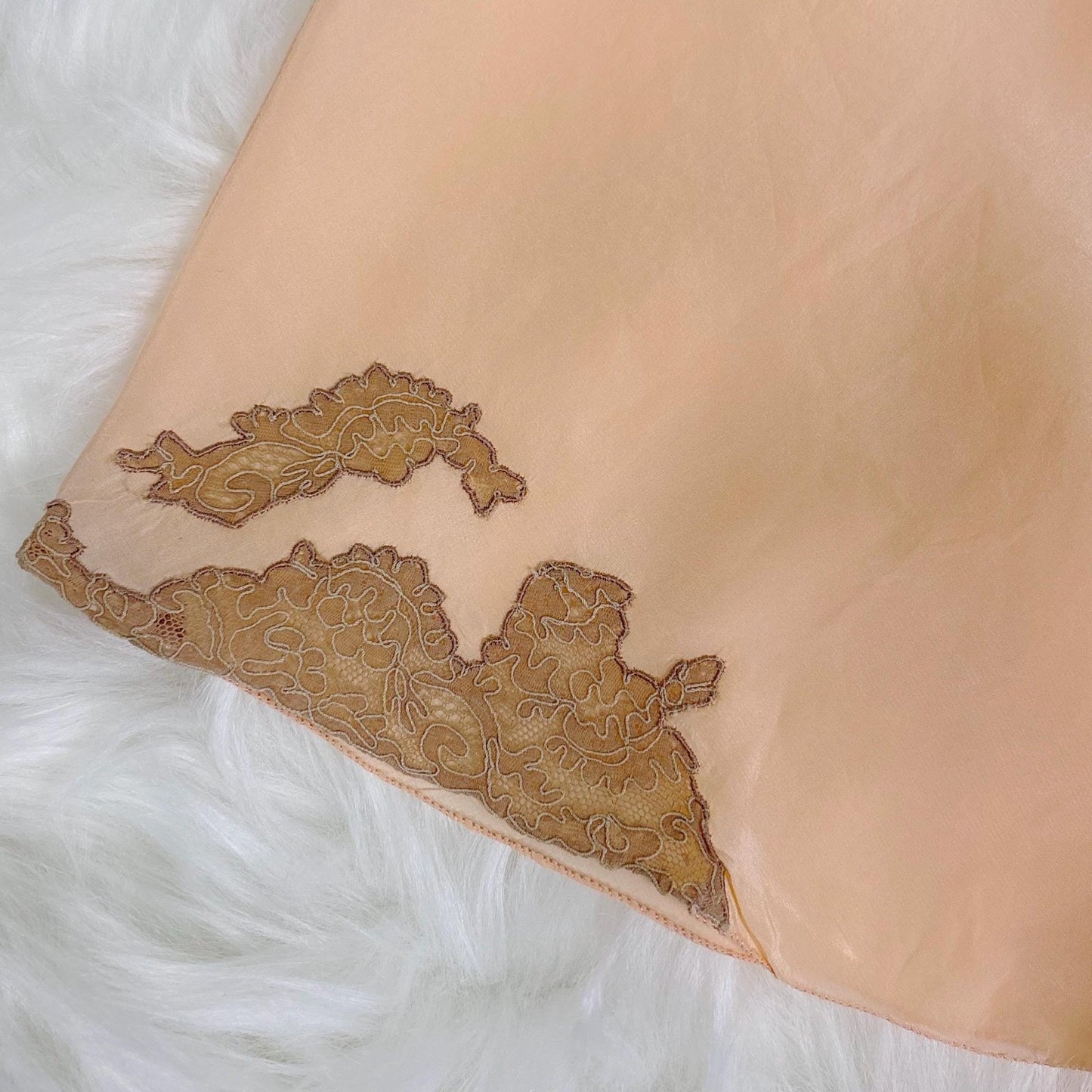 Vintage 1930's Tap Pants - Light Peach Semi Sheer Silk with Deep Mocha Lace Appliques - Size S, M - By Yolande - Daggers & Dames