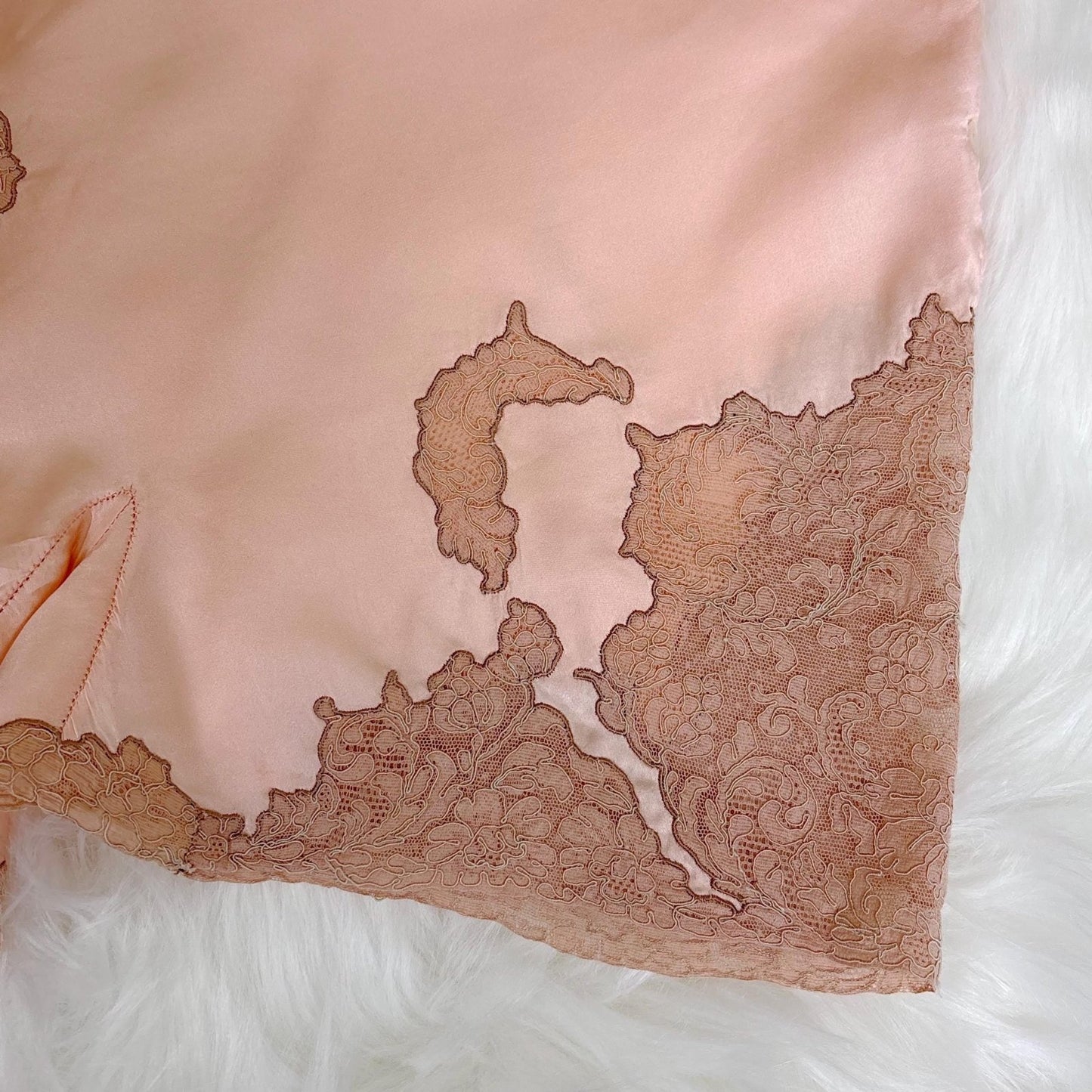 Vintage 1930's Tap Pants - Rich Rose Pink Silk Satin with Deep Mocha Embroidered Lace - Size XS - By Yolande - Daggers & Dames
