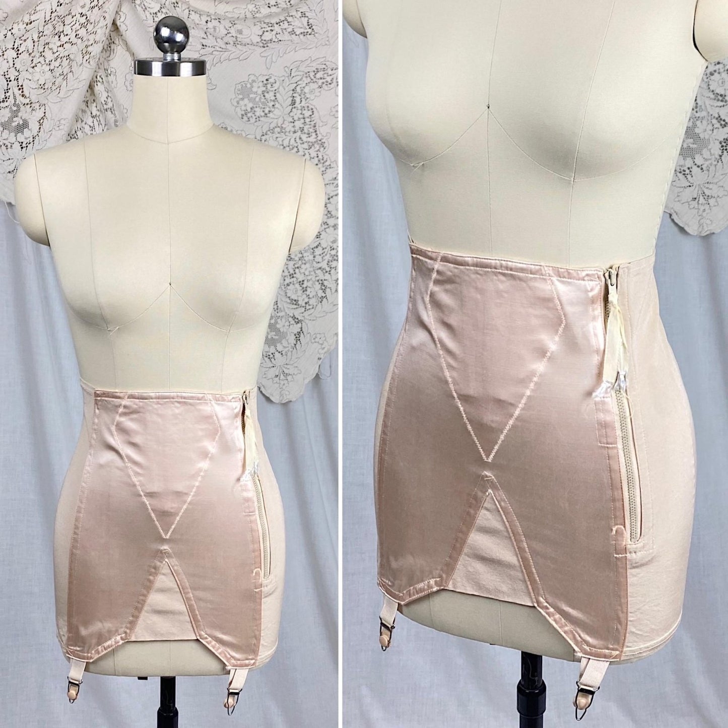 Vintage 1940's - 1950's Girdle | Pale Powder Pink Rayon Satin with Elastic Panels | Size XS, S | By Velvet Grip - Daggers & Dames