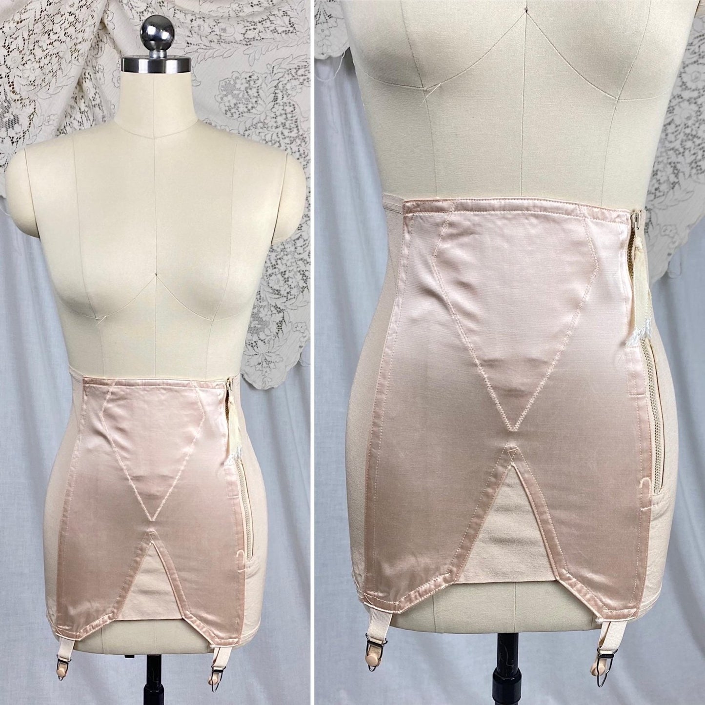 Vintage 1940's - 1950's Girdle | Pale Powder Pink Rayon Satin with Elastic Panels | Size XS, S | By Velvet Grip - Daggers & Dames