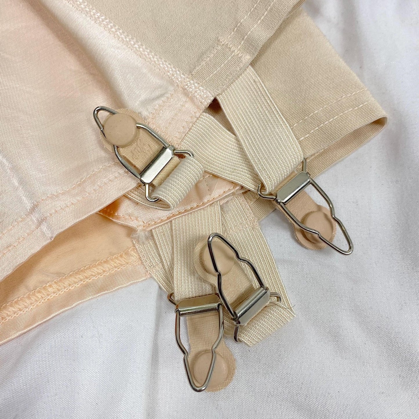 Vintage 1940's - 1950's Girdle | Pale Powder Pink Rayon Satin with Elastic Panels | Size XS, S | By Velvet Grip - Daggers & Dames