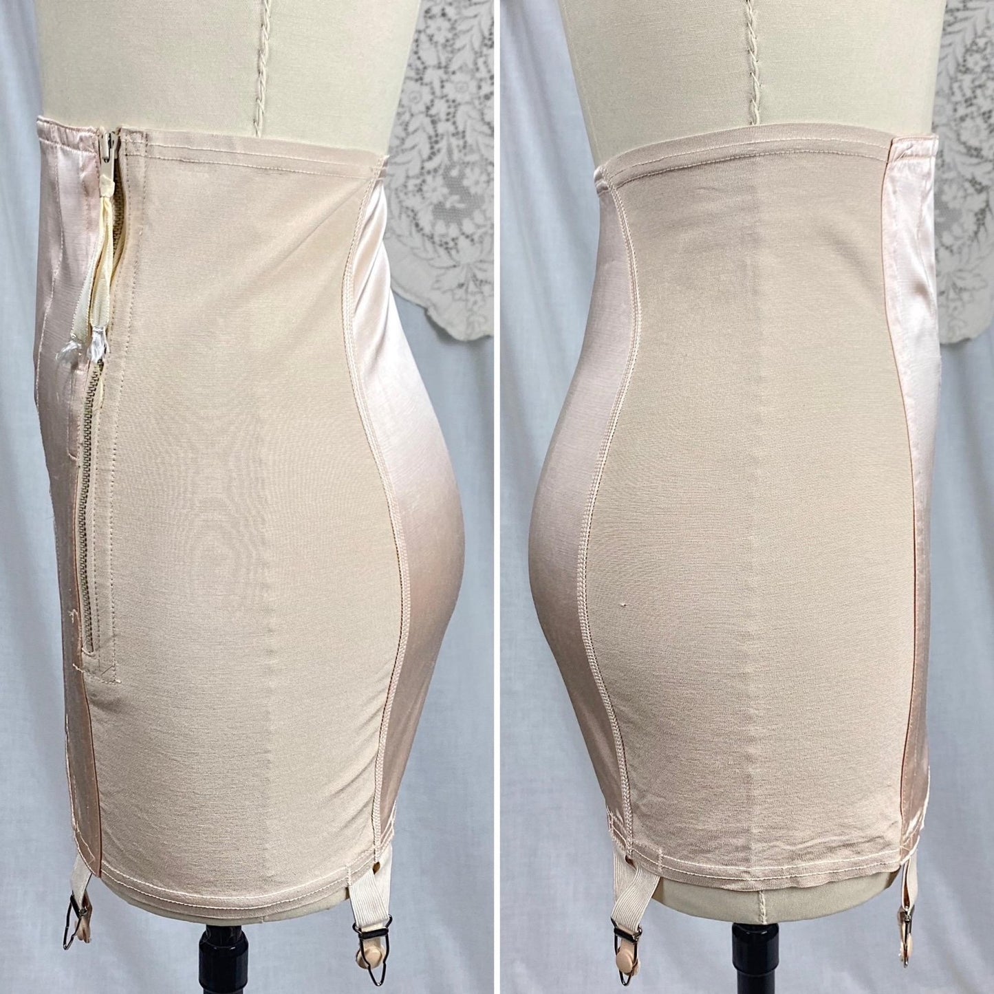 Vintage 1940's - 1950's Girdle | Pale Powder Pink Rayon Satin with Elastic Panels | Size XS, S | By Velvet Grip - Daggers & Dames