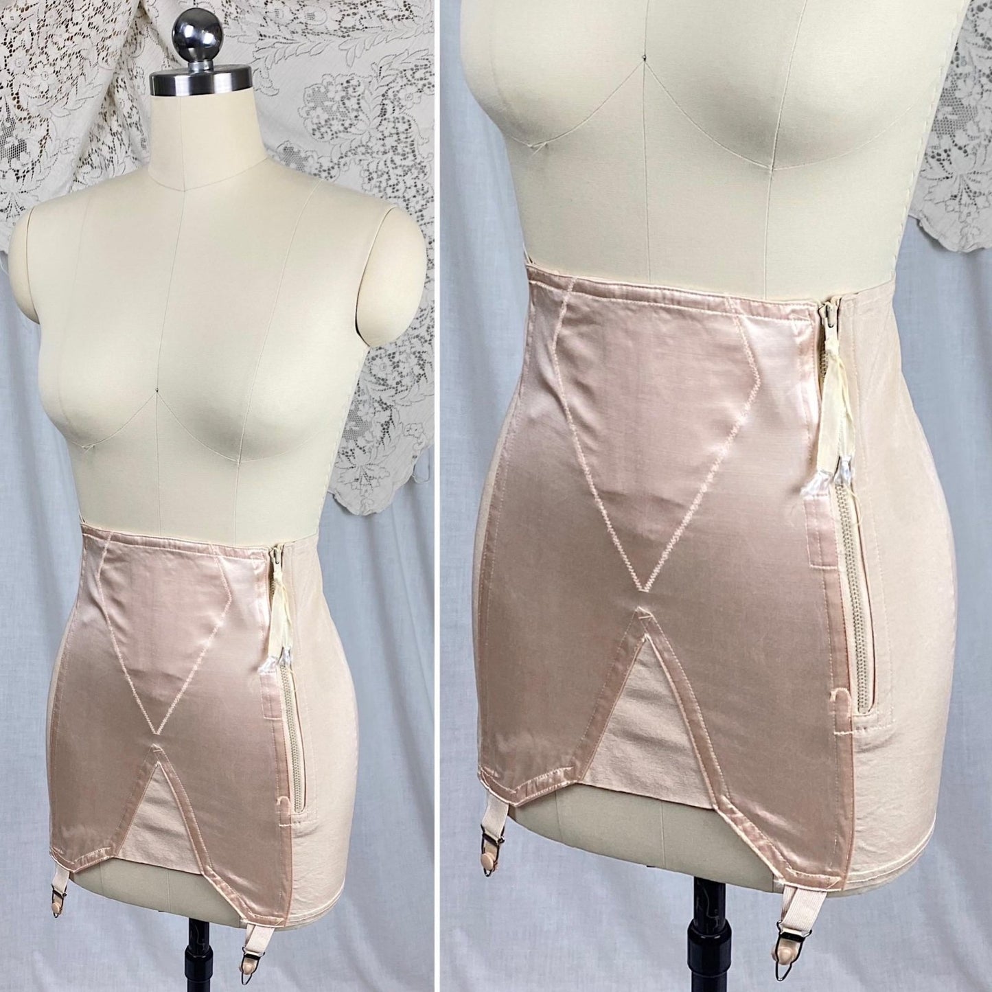 Vintage 1940's - 1950's Girdle | Pale Powder Pink Rayon Satin with Elastic Panels | Size XS, S | By Velvet Grip - Daggers & Dames