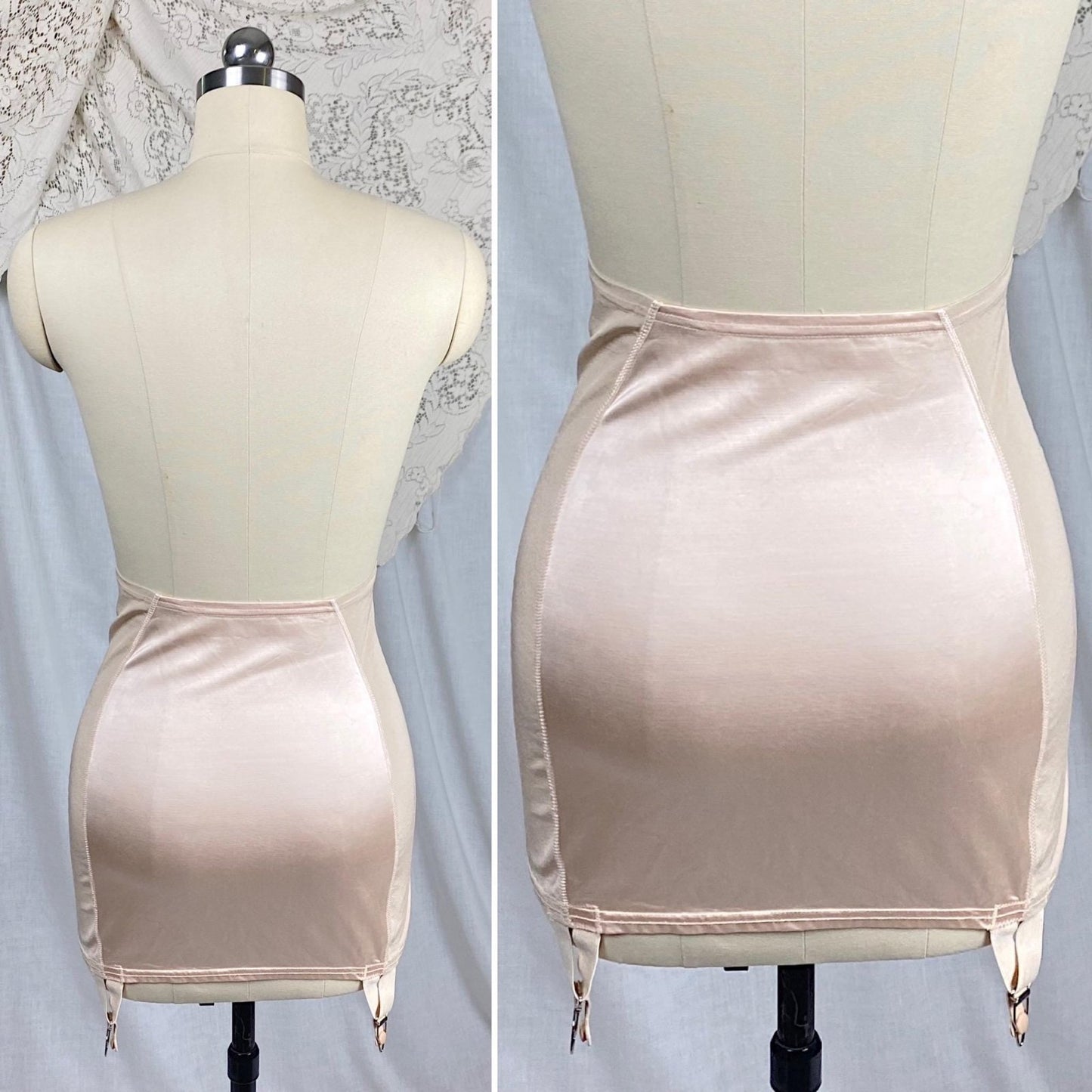 Vintage 1940's - 1950's Girdle | Pale Powder Pink Rayon Satin with Elastic Panels | Size XS, S | By Velvet Grip - Daggers & Dames