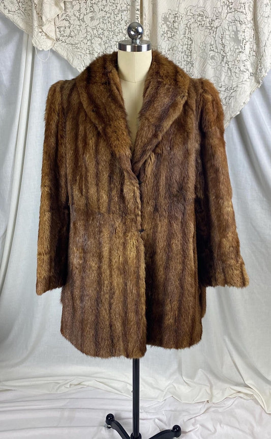Vintage 1940's - 1950's Mink Fur Coat | Deep Maple Brown with Silk Lining | Size S, M - Daggers & Dames