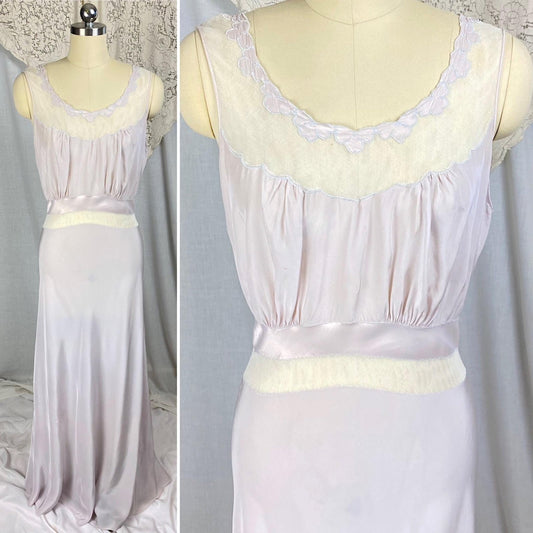 Vintage 1940's - 1950's Nightgown | Hand - Stitched Purple Lilac Rayon with White Tulle & Satin Inserts | Size S, M | By Dwalyne - Daggers & Dames