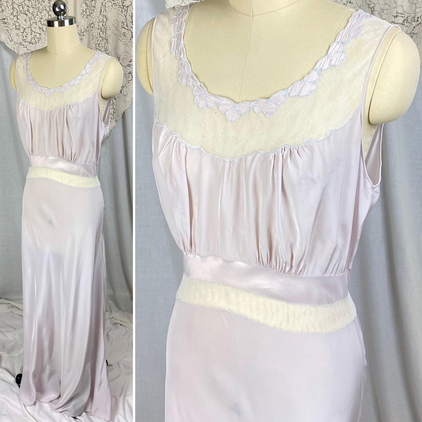 Vintage 1940's - 1950's Nightgown | Hand - Stitched Purple Lilac Rayon with White Tulle & Satin Inserts | Size S, M | By Dwalyne - Daggers & Dames