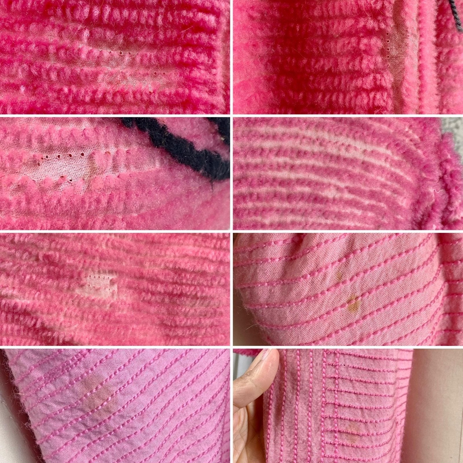 Vintage 1940's - 1950's Robe | Bright Pink Chenille with Peacock Design & Black Trim | Size M - Daggers & Dames