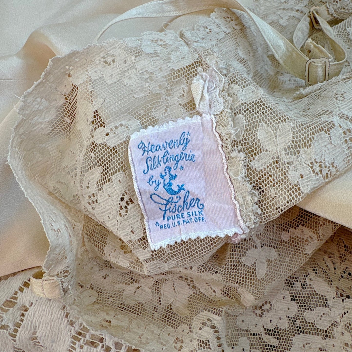 Vintage 1940's - 1950's Slip - Champagne Gold Silk Satin with Scalloped Lace - by Fischer Heavenly Lingerie, size M, LG - Daggers & Dames