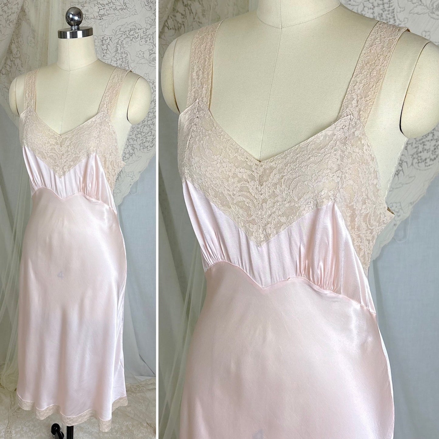 Vintage 1940's Baby Pink Rayon Satin Slip - By Fischer Heavenly Lingerie, Size S - Daggers & Dames