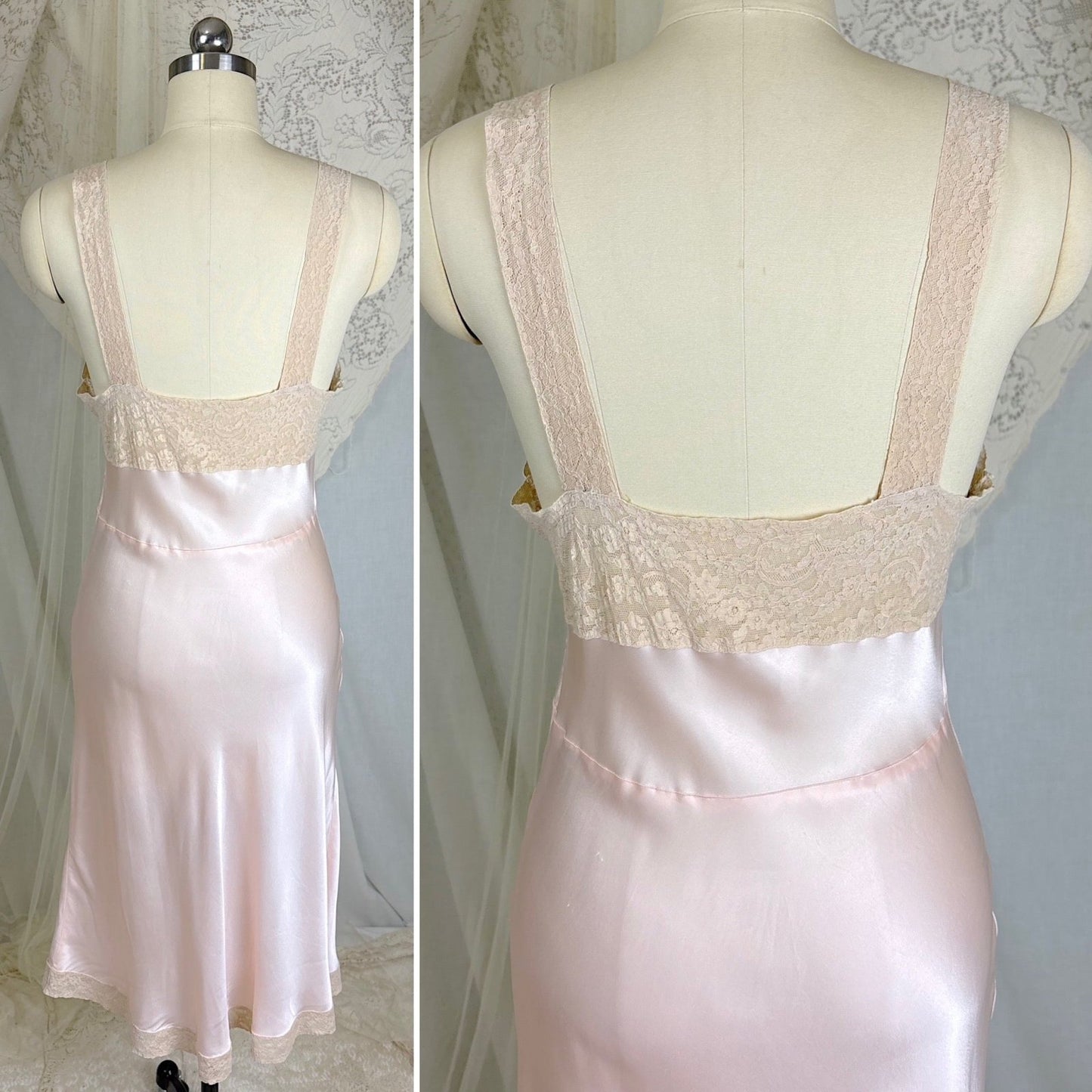 Vintage 1940's Baby Pink Rayon Satin Slip - By Fischer Heavenly Lingerie, Size S - Daggers & Dames