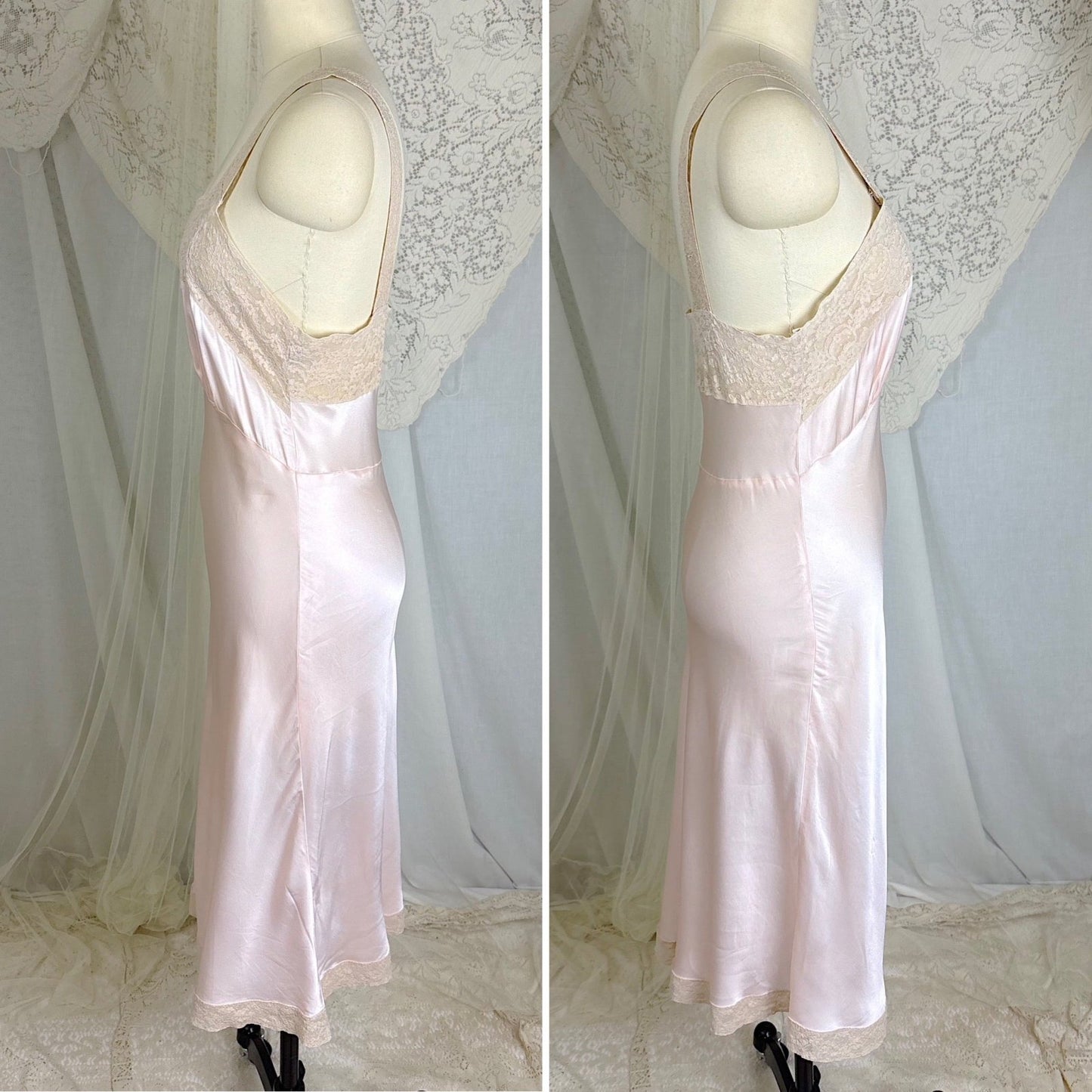 Vintage 1940's Baby Pink Rayon Satin Slip - By Fischer Heavenly Lingerie, Size S - Daggers & Dames
