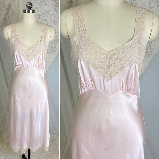 Vintage 1940's Baby Pink Rayon Satin Slip - By Fischer Heavenly Lingerie, Size S - Daggers & Dames