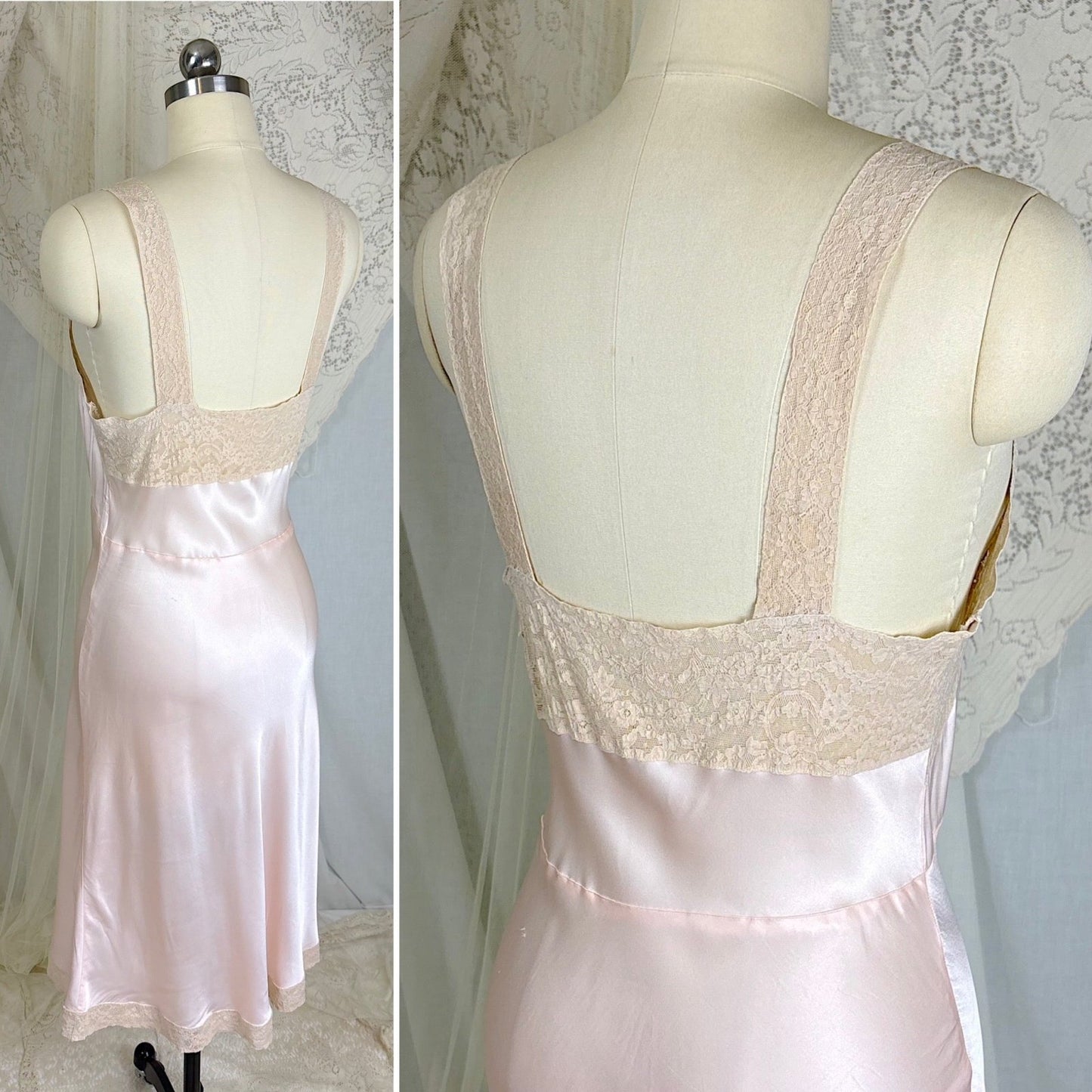 Vintage 1940's Baby Pink Rayon Satin Slip - By Fischer Heavenly Lingerie, Size S - Daggers & Dames