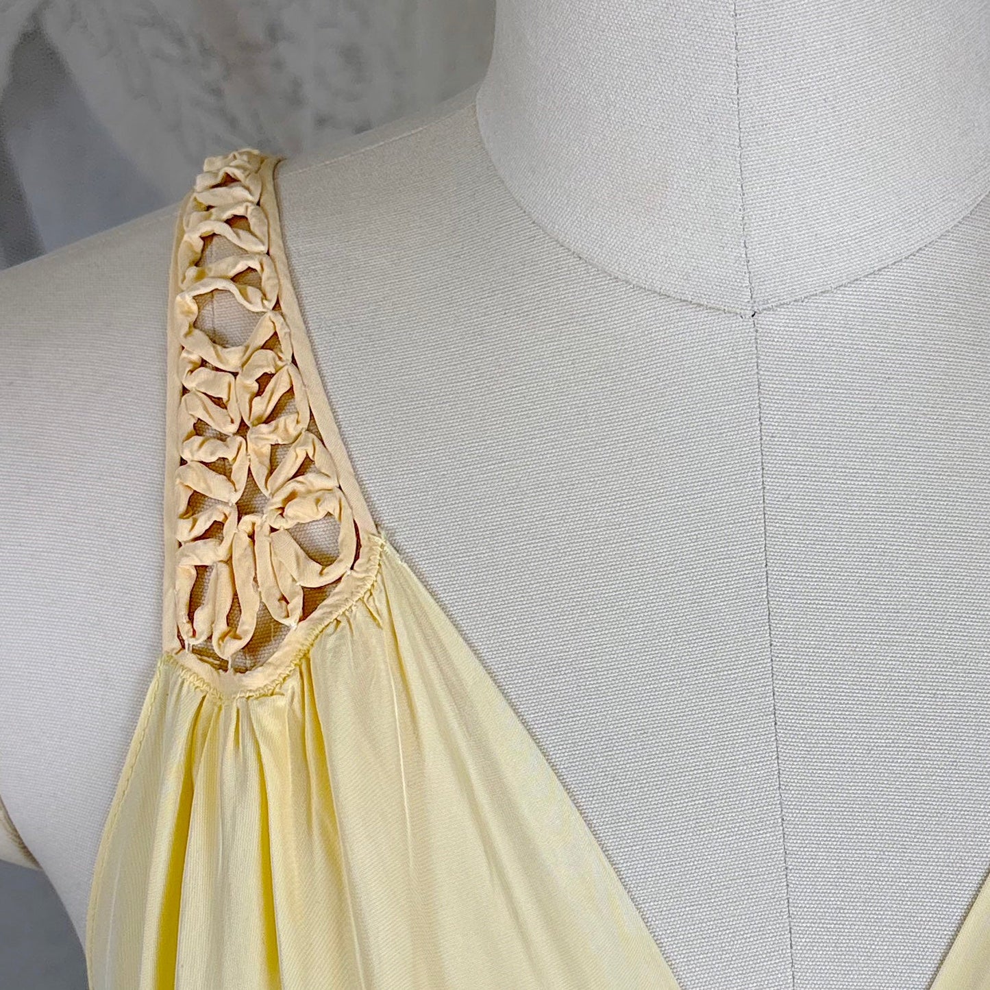 Vintage 1940's Buff Yellow Rayon Nightgown with Soutache - Size S, M - Daggers & Dames