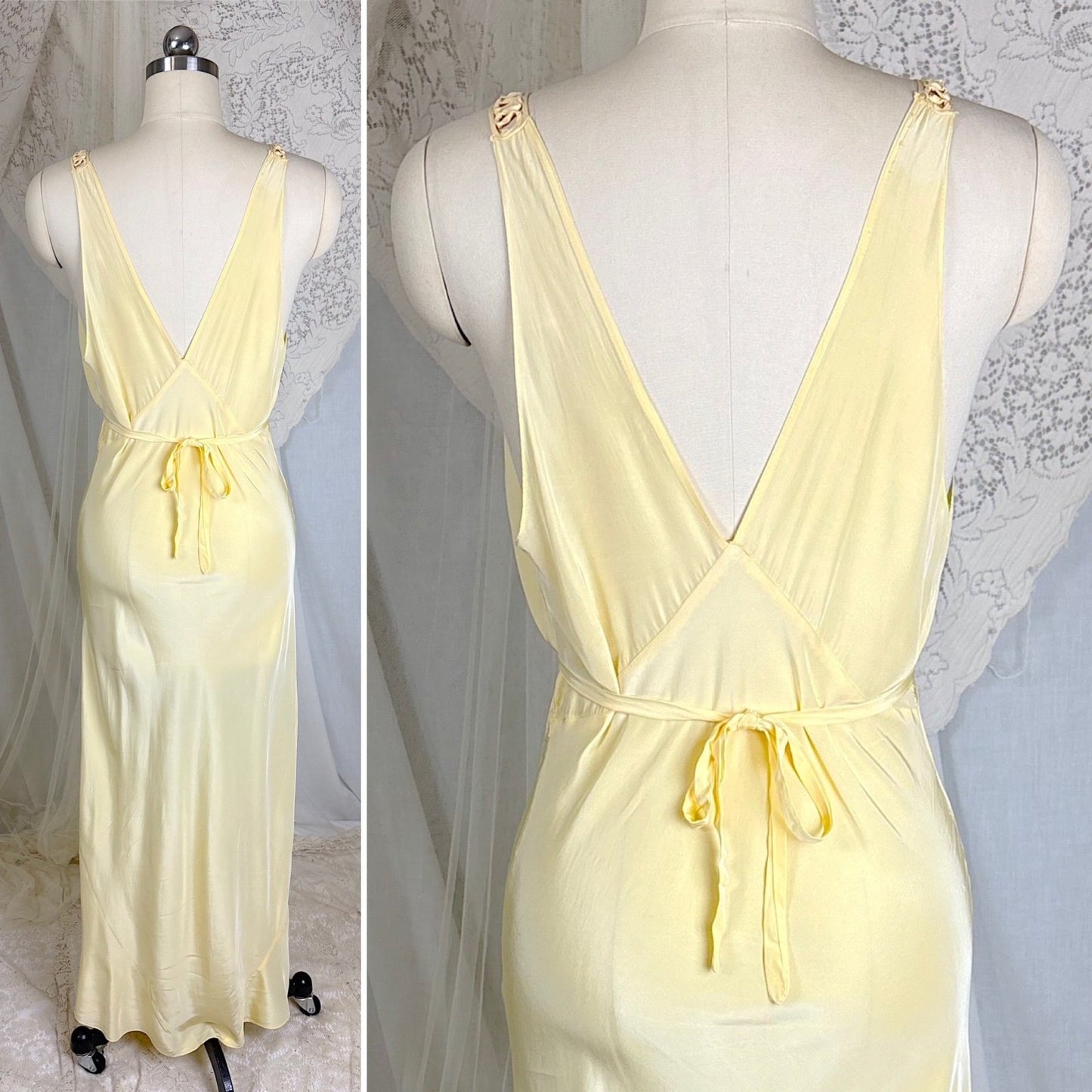Vintage 1940's Buff Yellow Rayon Nightgown with Soutache - Size S, M - Daggers & Dames
