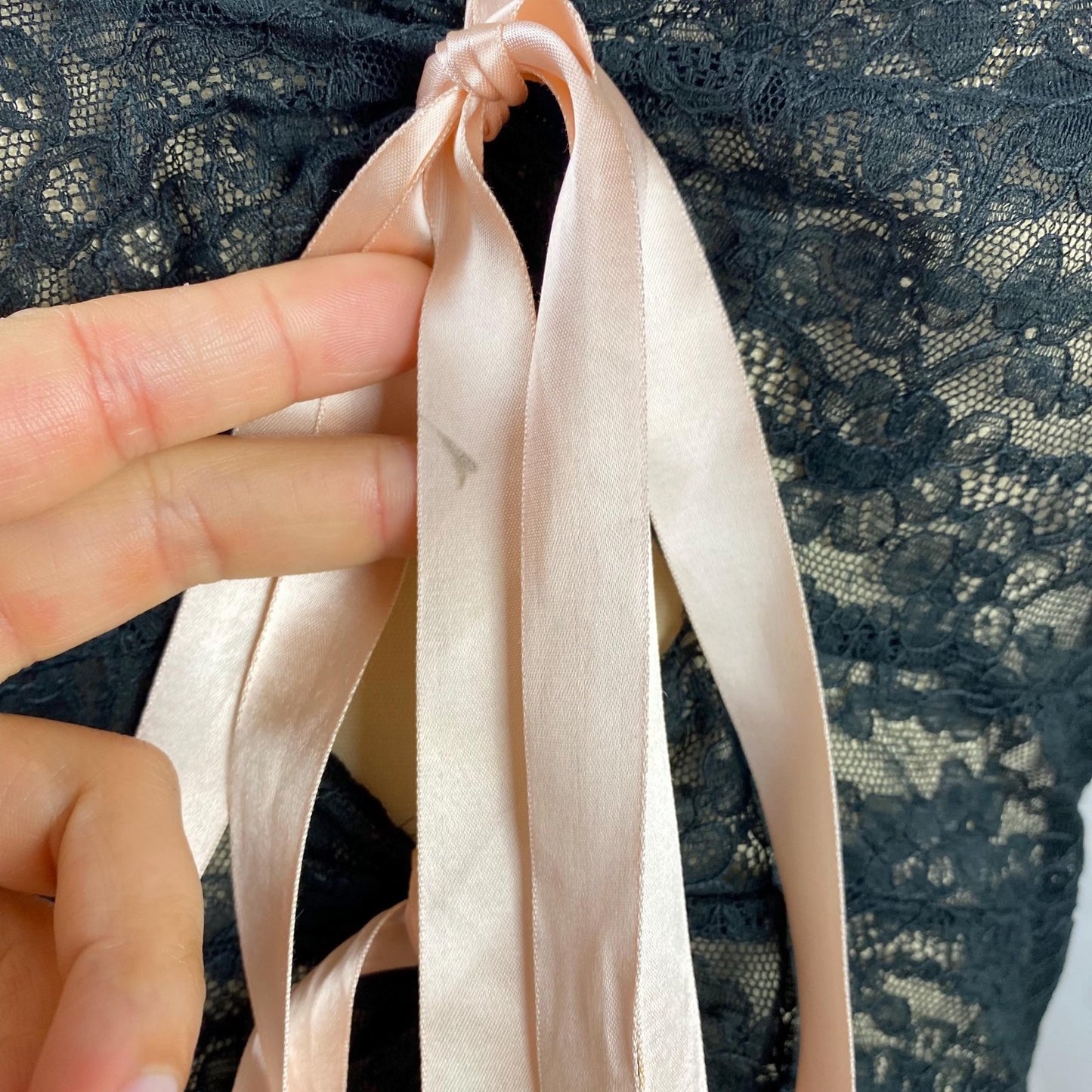 Vintage 1940's Nightgown | Black Rayon with Floral Cotton Lace & Pink Ribbon Keyhole Neckline | Size M - Daggers & Dames