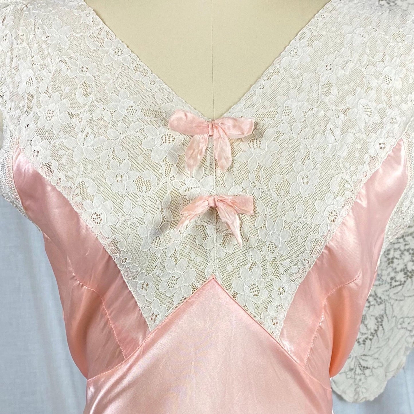 Vintage 1940's Nightgown | Bold Rose Pink Rayon Satin with White Cotton Lace & Open Back | Size S, M - Daggers & Dames