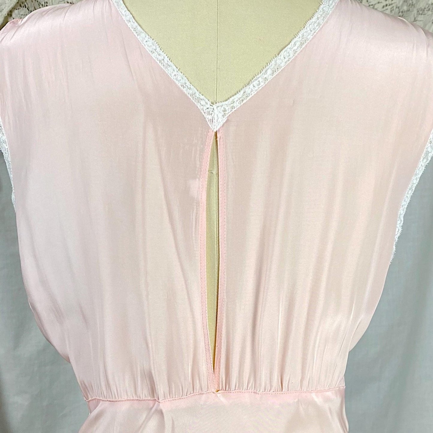 Vintage 1940's Nightgown | Bubblegum Pink Rayon with Gathered Bodice & Woven Blue Ribbon | Size S, M - Daggers & Dames