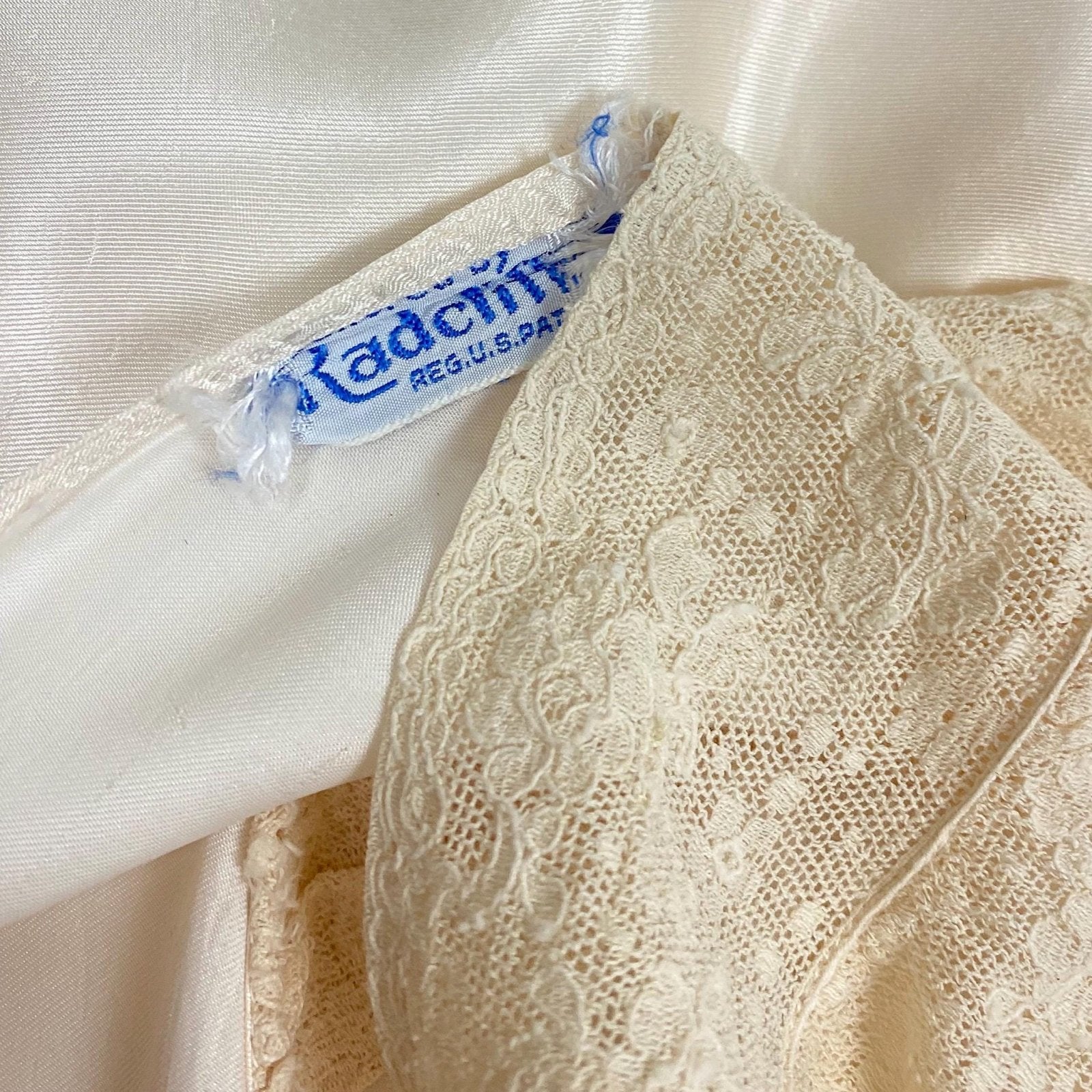Vintage 1940's Nightgown | Creamy White Rayon Satin with Ivory Floral Cotton Lace | Size S, M | By Radcliffe - Daggers & Dames