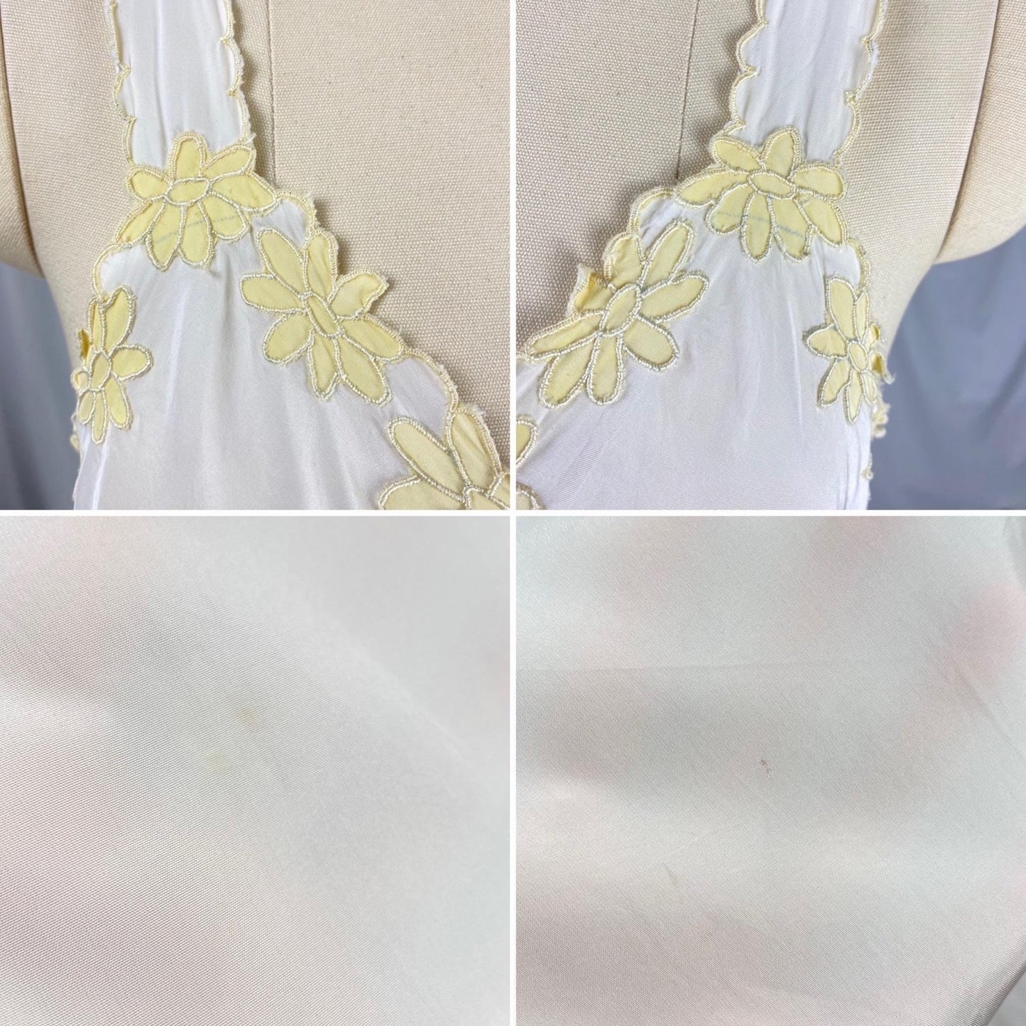 Vintage 1940's Nightgown | Off White Rayon with Yellow Daisy Appliques | Size S, M | Rico Lingerie - Daggers & Dames