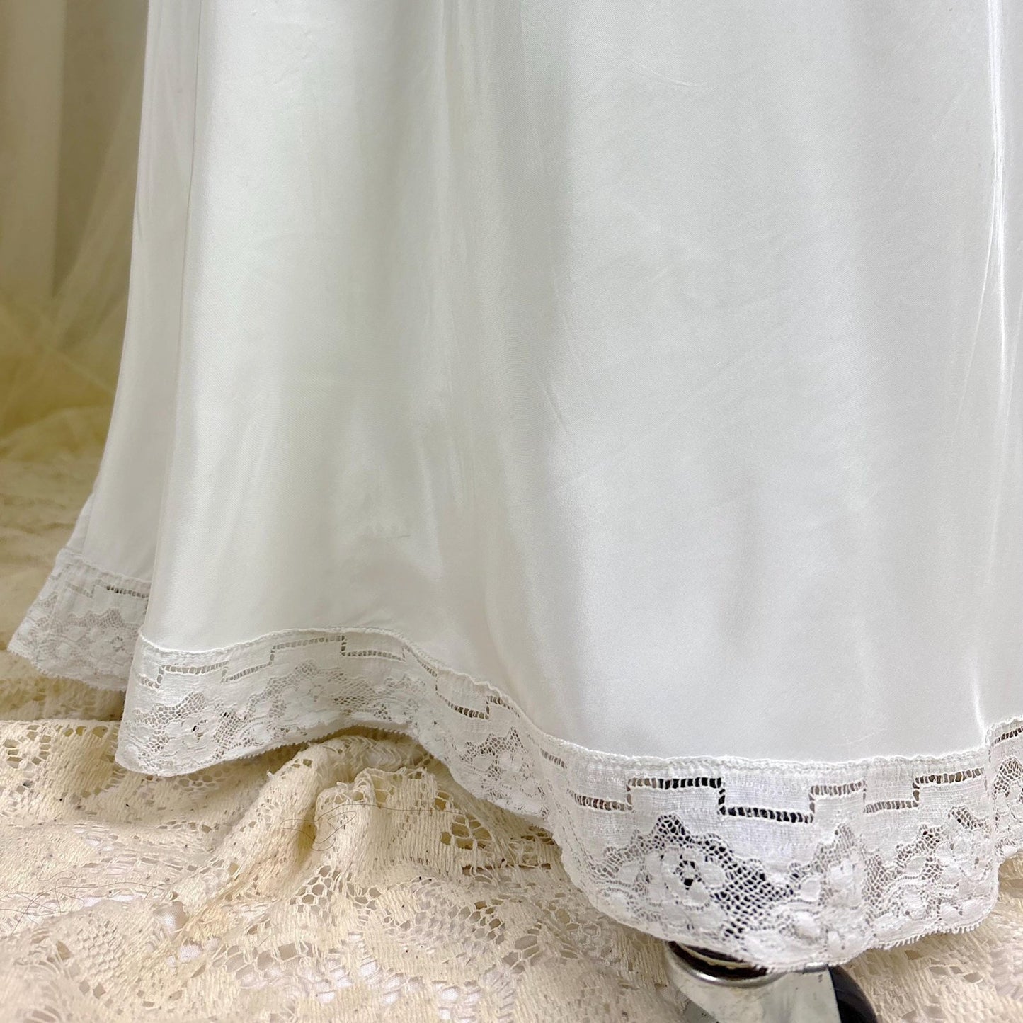 Vintage 1940's Nightgown - Palest Blue Rayon with Open Back & Art Deco Patterned Lace - Size S, M - Daggers & Dames