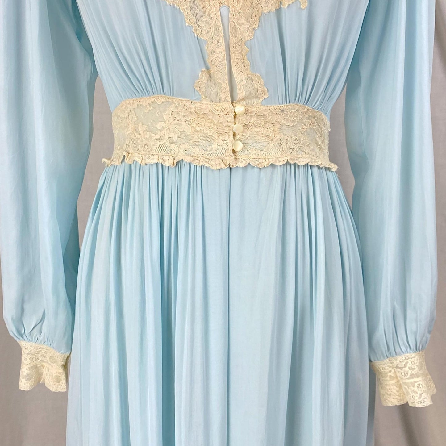 Vintage 1940's Nightgown & Peignoir Set | Baby Blue Rayon with Cream Cotton Lace | Size XS, S | By Wonder Maid - Daggers & Dames