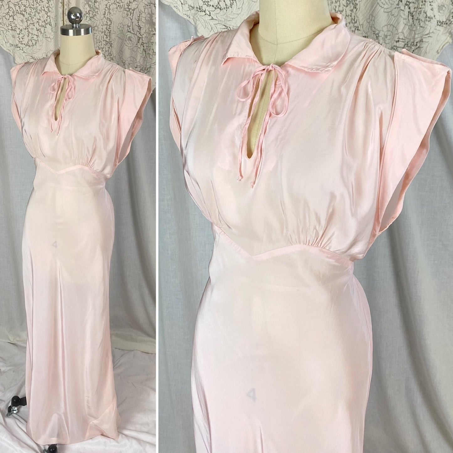 Vintage 1940's Nightgown | Petal Pink Rayon with Darted Shoulders & Keyhole Neckline | Size S, M | Textron - Daggers & Dames