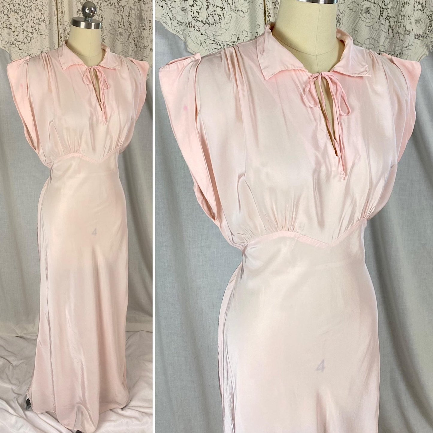 Vintage 1940's Nightgown | Petal Pink Rayon with Darted Shoulders & Keyhole Neckline | Size S, M | Textron - Daggers & Dames