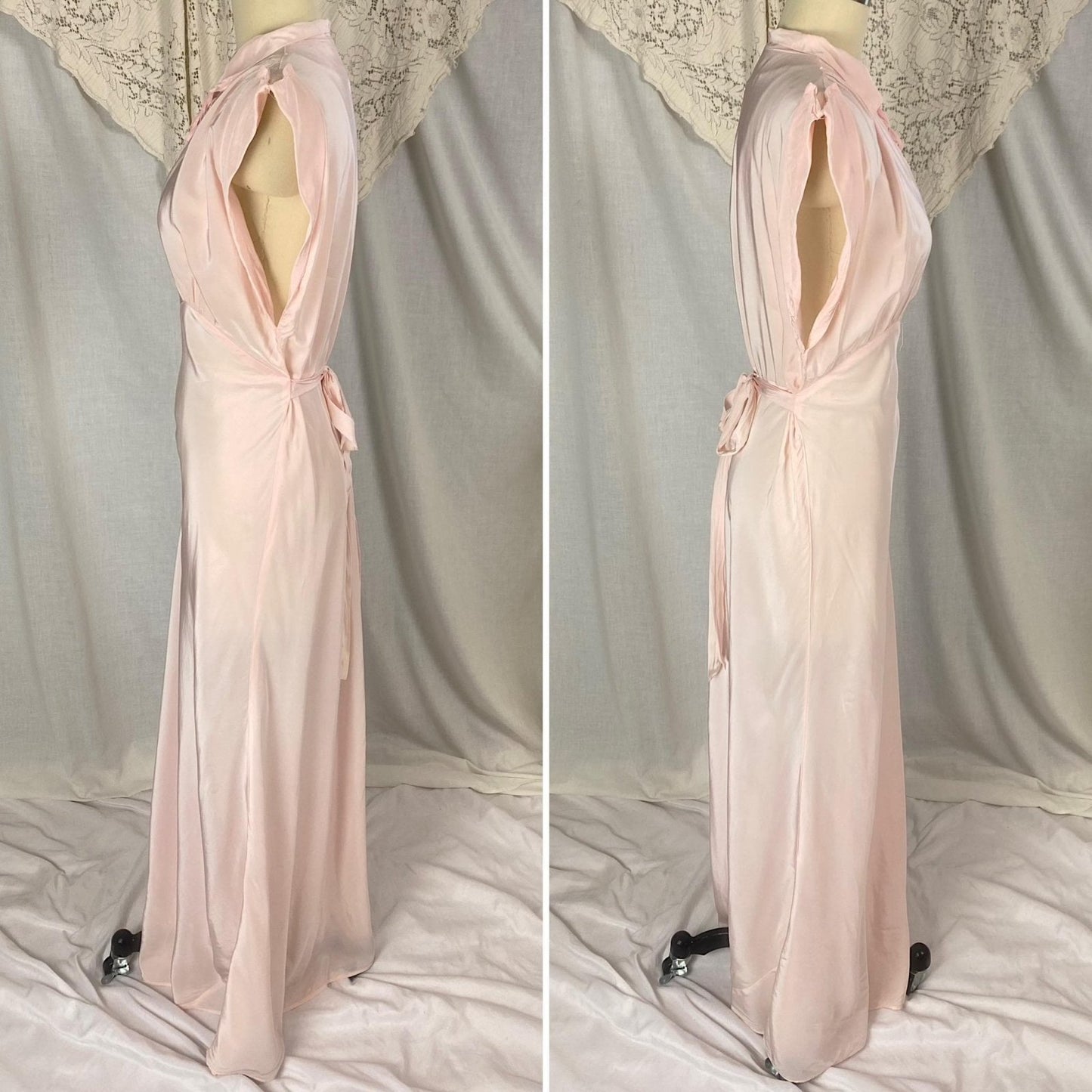 Vintage 1940's Nightgown | Petal Pink Rayon with Darted Shoulders & Keyhole Neckline | Size S, M | Textron - Daggers & Dames