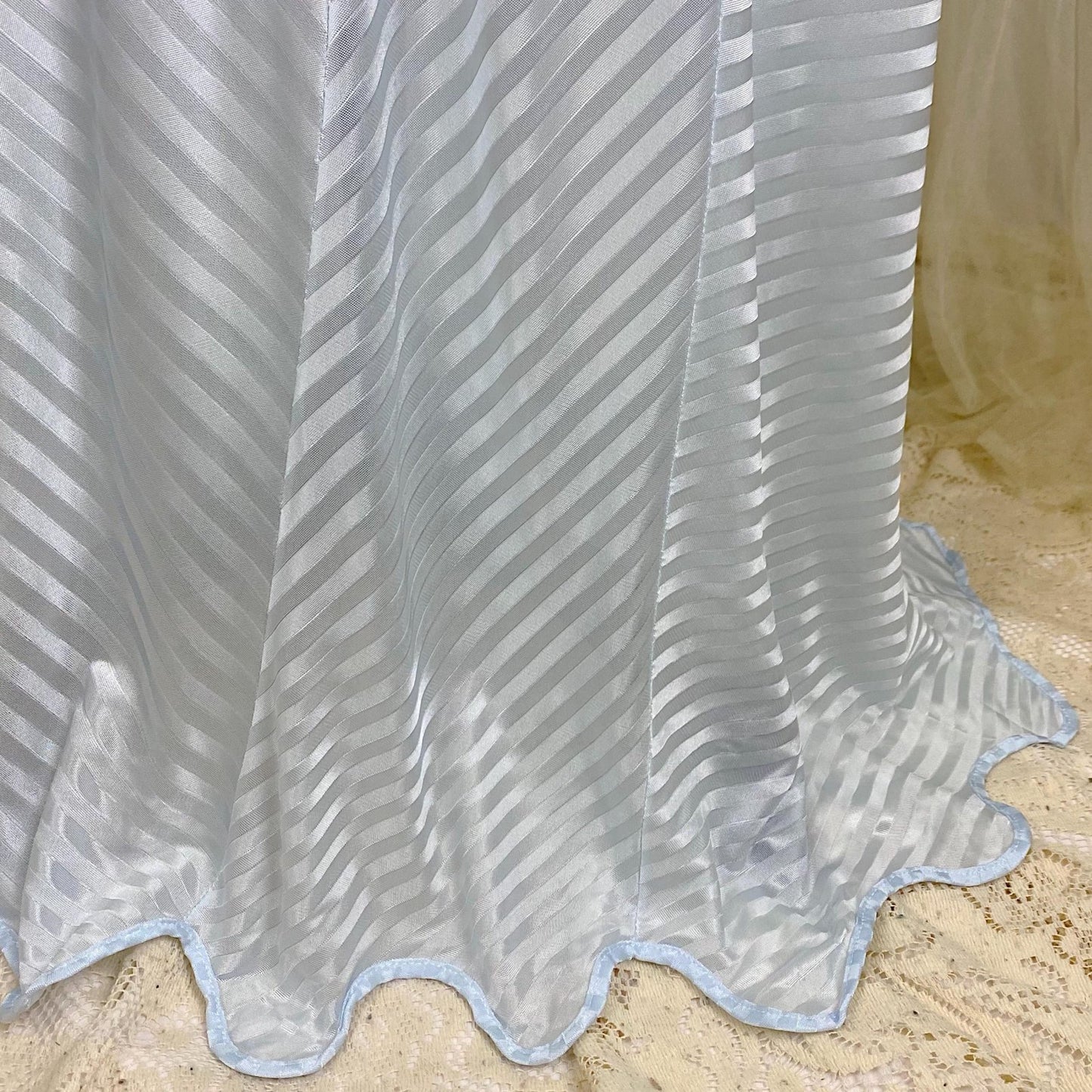 Vintage 1940's Nightgown - Semi - Sheer Pale Blue Rayon Knit with Satin Trique Stripe Brocade Pattern - Size M, LG - Lorraine, New with Tags - Daggers & Dames