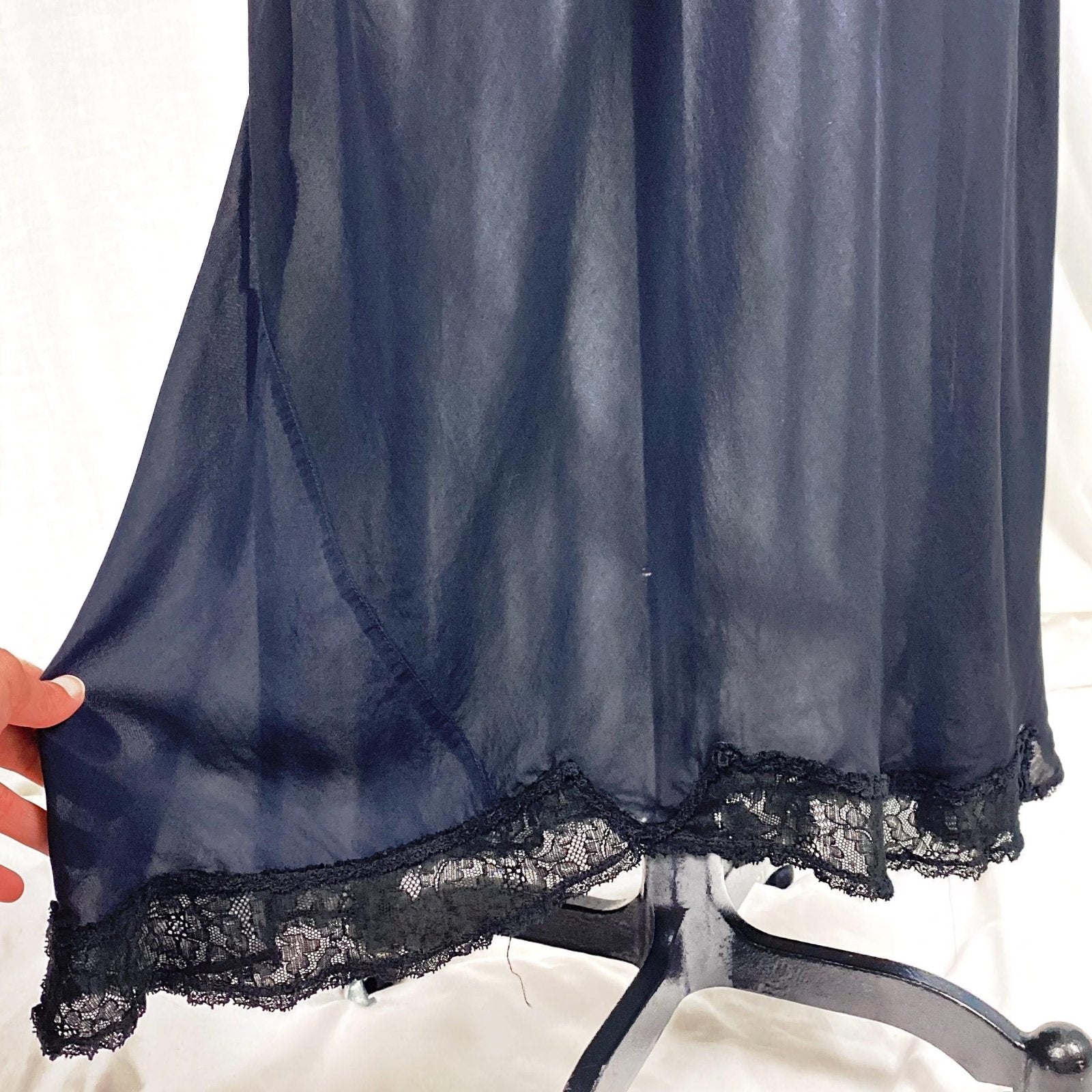 Vintage 1940's Nightgown | Sheer Black Rayon Chiffon with Cotton Lace | Size S, M | By Bennington - Daggers & Dames