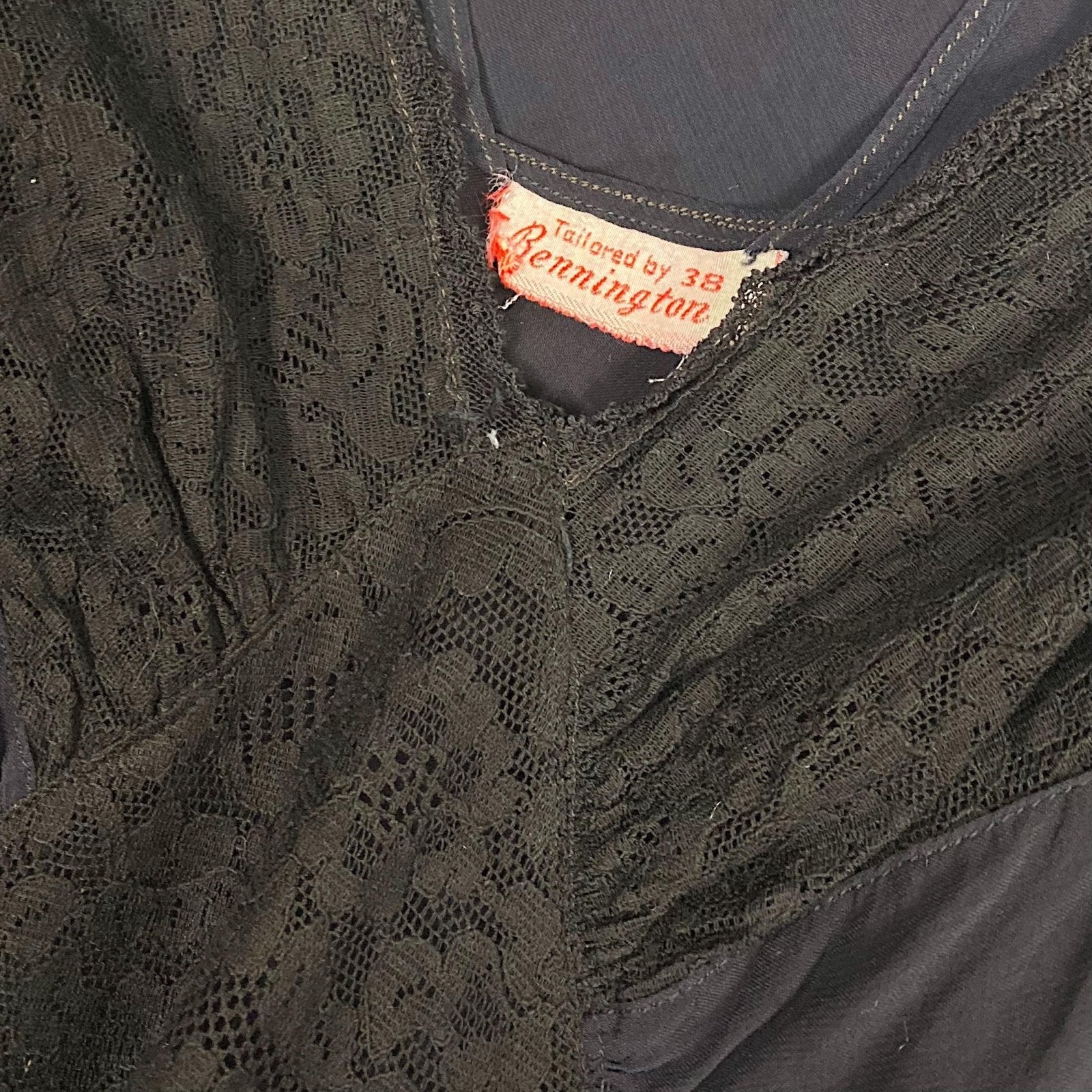 Vintage 1940's Nightgown | Sheer Black Rayon Chiffon with Cotton Lace | Size S, M | By Bennington - Daggers & Dames