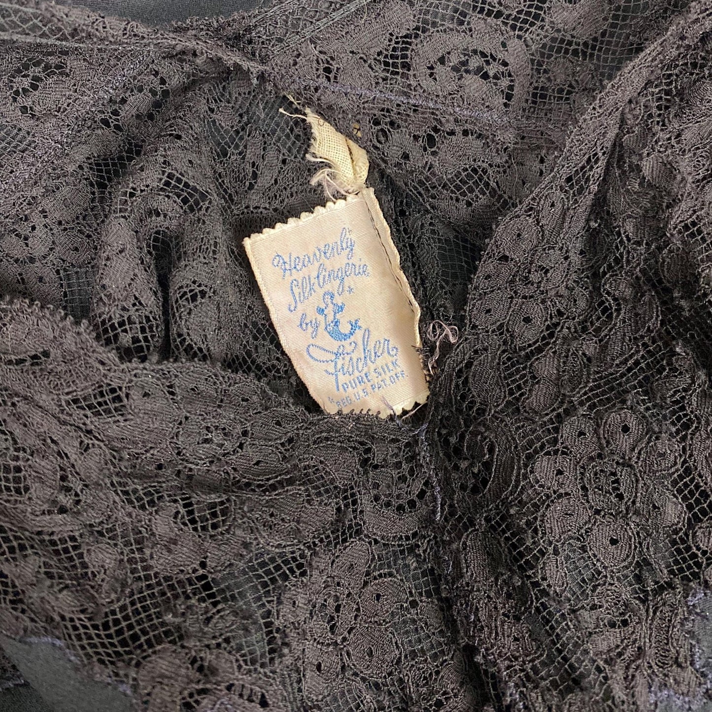 Vintage 1940's Nightgown | Sheer Black Silk Chiffon with Intricate Cotton Floral Lace | Size S | Fischer Heavenly Lingerie - Mermaid Label - Daggers & Dames