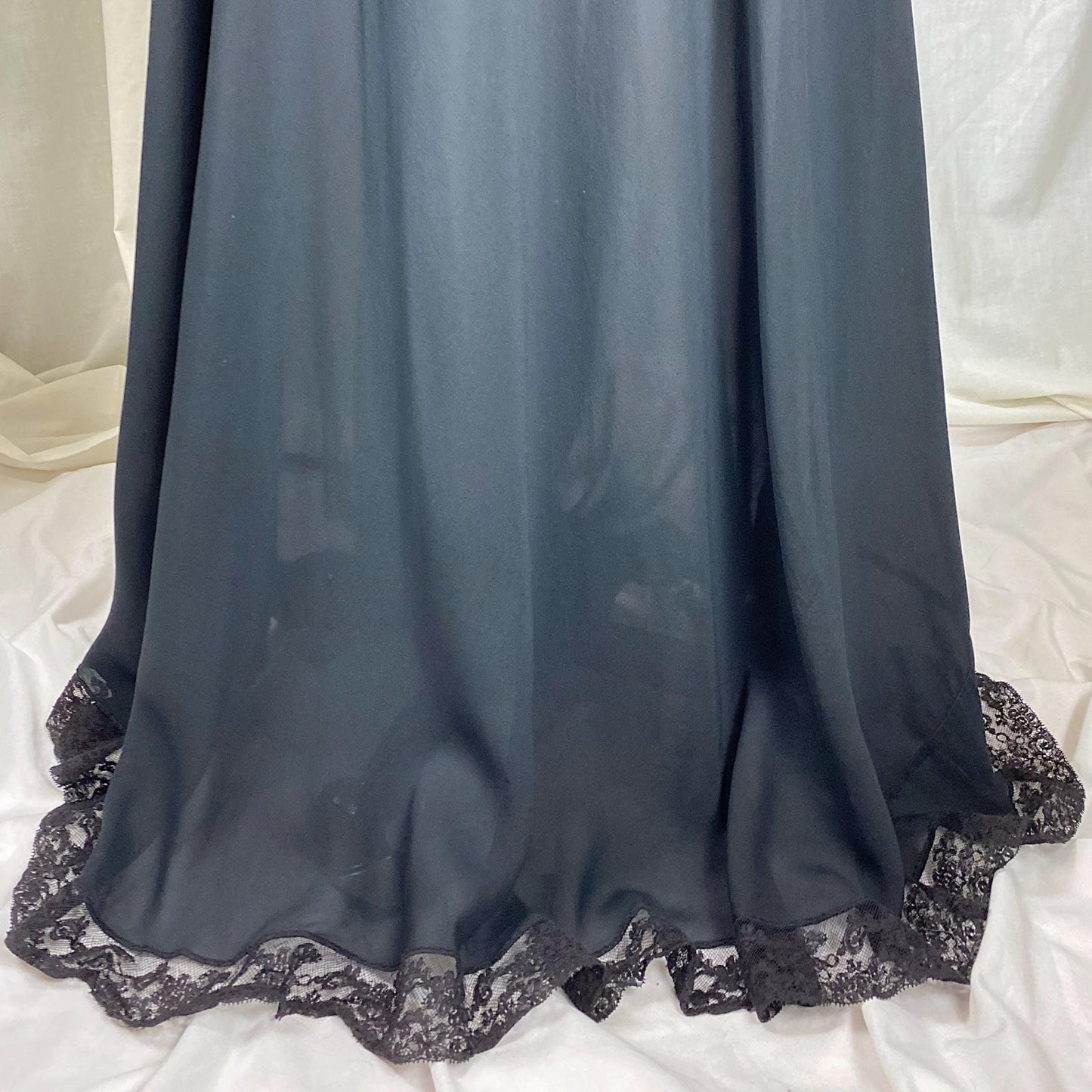Vintage 1940's Nightgown | Sheer Black Silk Chiffon with Intricate Cotton Floral Lace | Size S | Fischer Heavenly Lingerie - Mermaid Label - Daggers & Dames