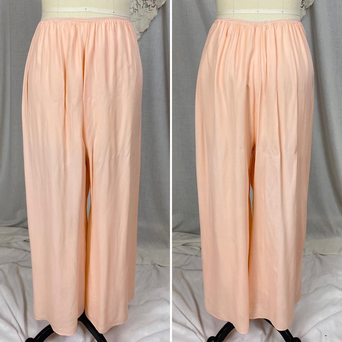 Vintage 1940's Pajama Set | Creamy Rose Pink Rayon with Nude Lace & Blue Silk Ribbon Detail | Size S, M - Daggers & Dames