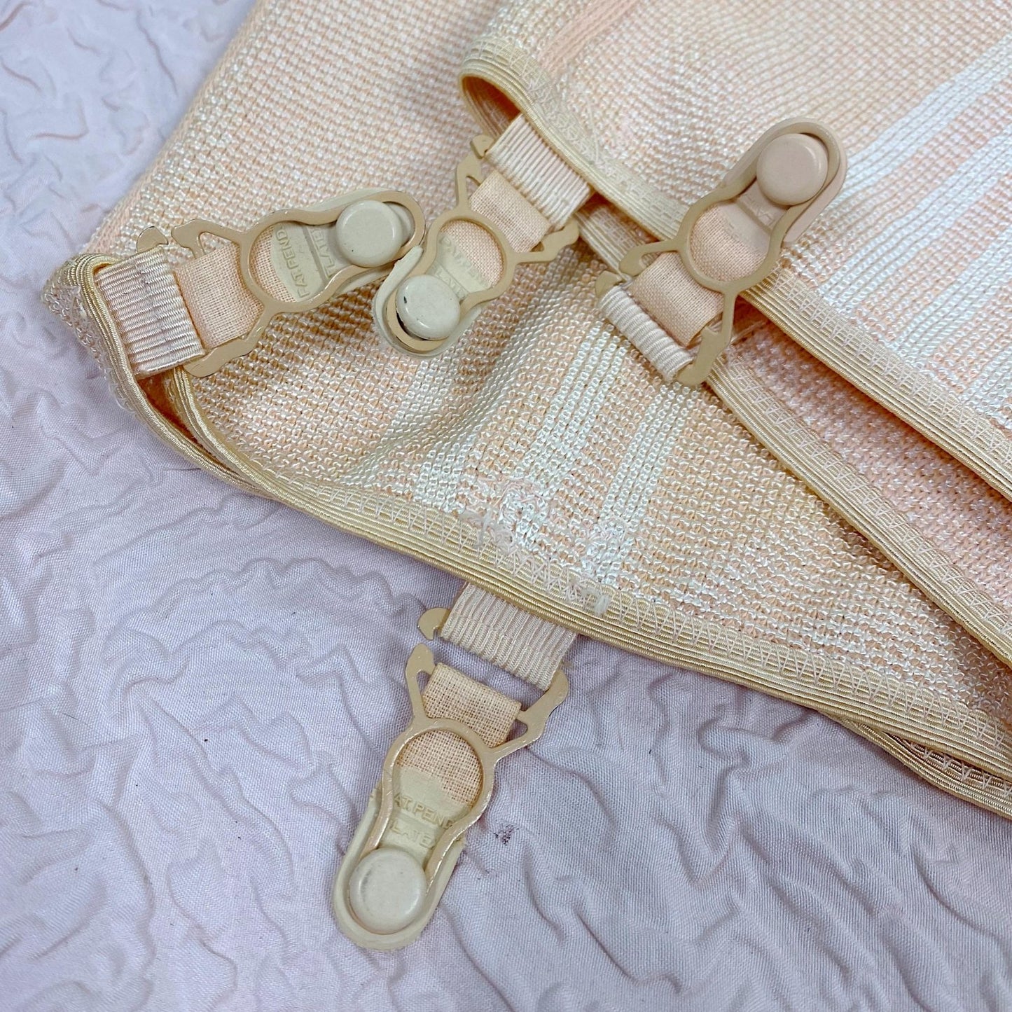 Vintage 1940's Panty Girdle | Peach Rayon Knit with Pink Stripes & Removeable Garters | Size S, M | Never Worn - Daggers & Dames