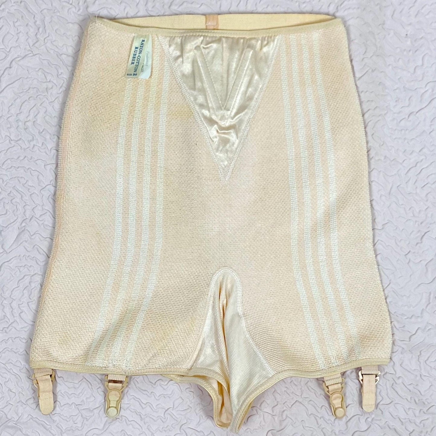Vintage 1940's Panty Girdle | Peach Rayon Knit with Pink Stripes & Removeable Garters | Size S, M | Never Worn - Daggers & Dames
